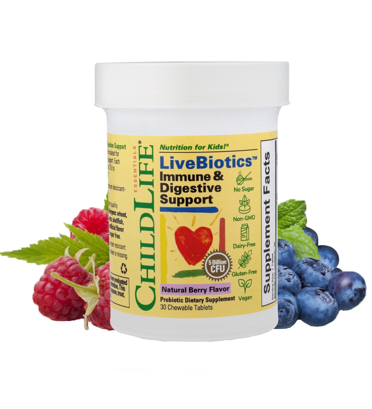 ChildLife LiveBiotics - Immune & Digestive Support, 5 Billion CFU, Berry Flavor, 30 Chewable Tablets - Buy Online on GoSupps.com