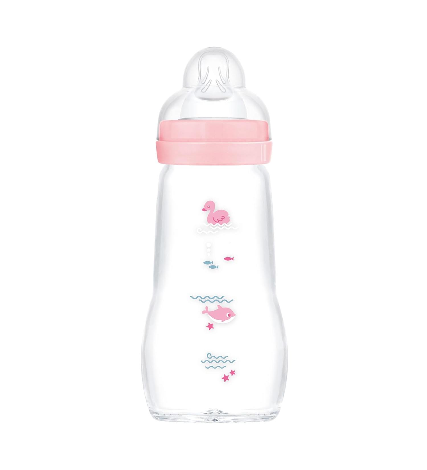 MAM Feel Good Glass Bottle +0 month - pink swan & dolphin - 260 ml - Buy Online on GoSupps.com