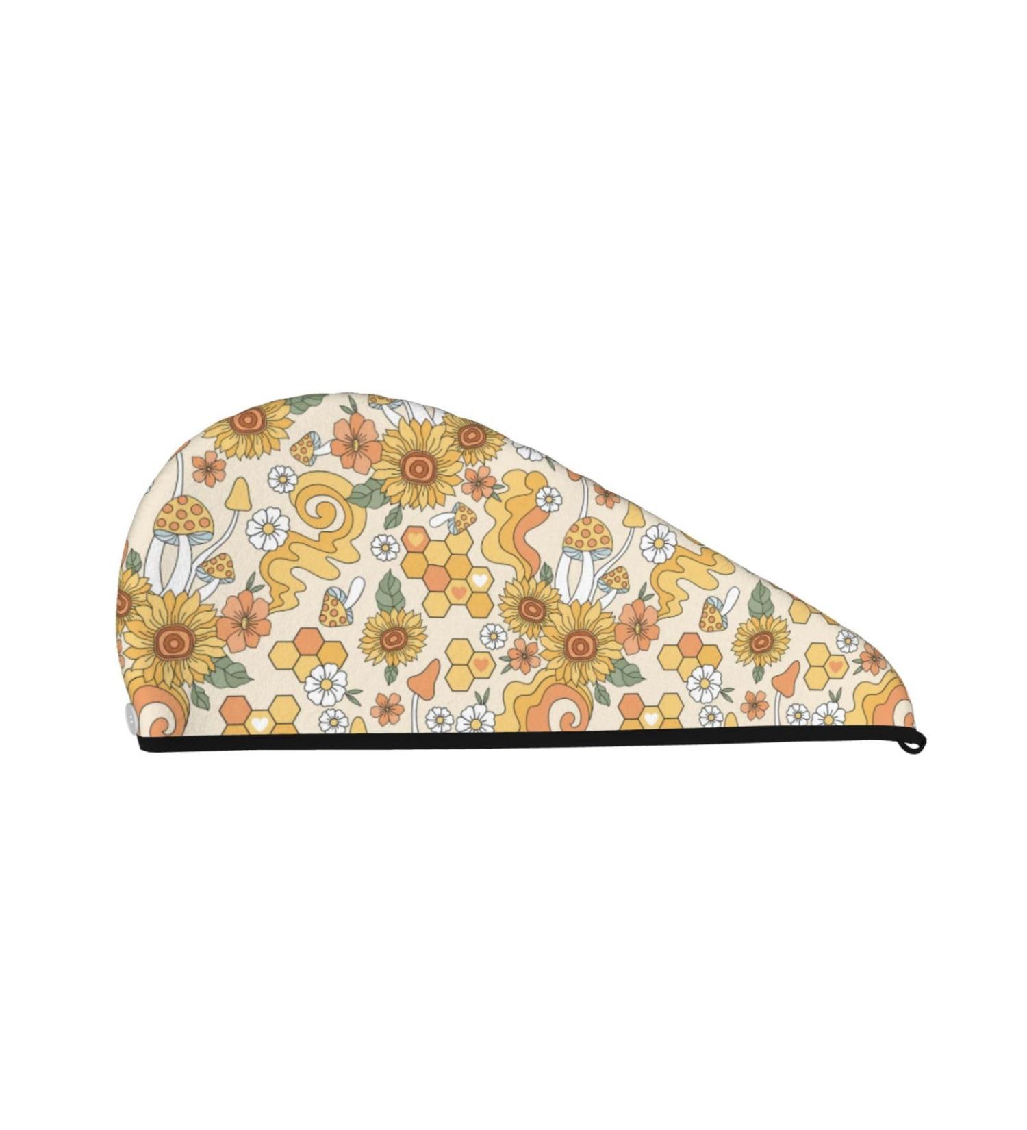 Hair Towel Wrap for Quick Drying | Groovy Hippie Flower Mushrooms Design | Ultimate Hair Drying Turban - Buy Online on GoSupps.com