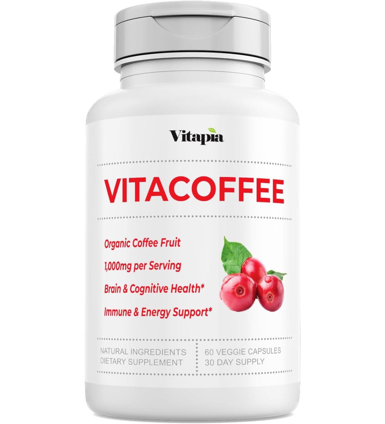 Vitapia Vitacoffee Caffeine Pills Coffee Fruit Vitamin C Vitamin D Zinc Gluconate Energy Memory Focus Skin Support 60 Capsules - Buy Online on GoSupps.com