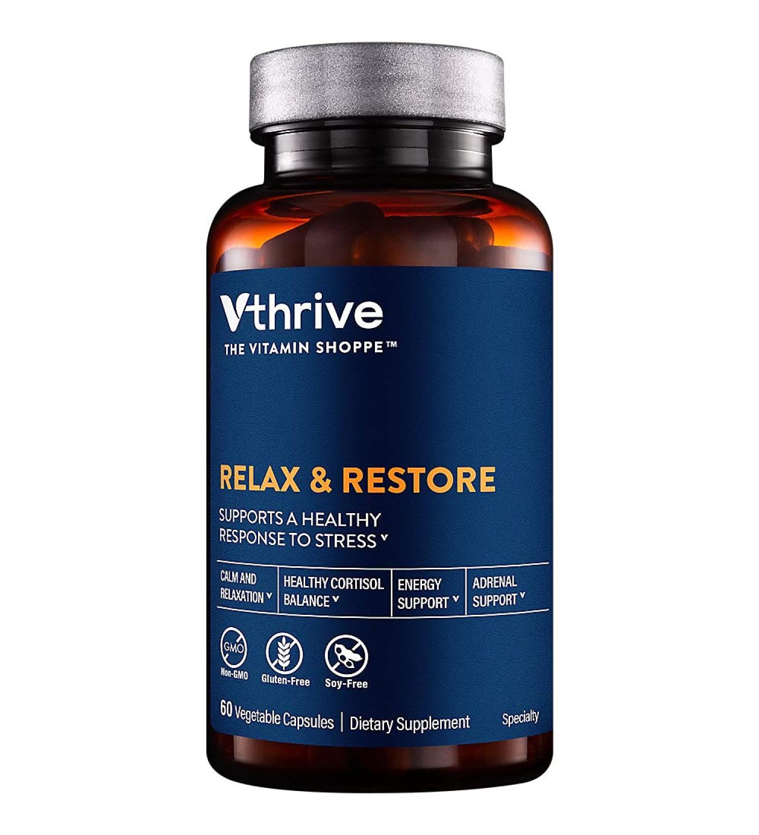 Vthrive Relax and Restore - Supports a Healthy Response to Stress (60 Vegetarian Capsules) - Buy Online on GoSupps.com