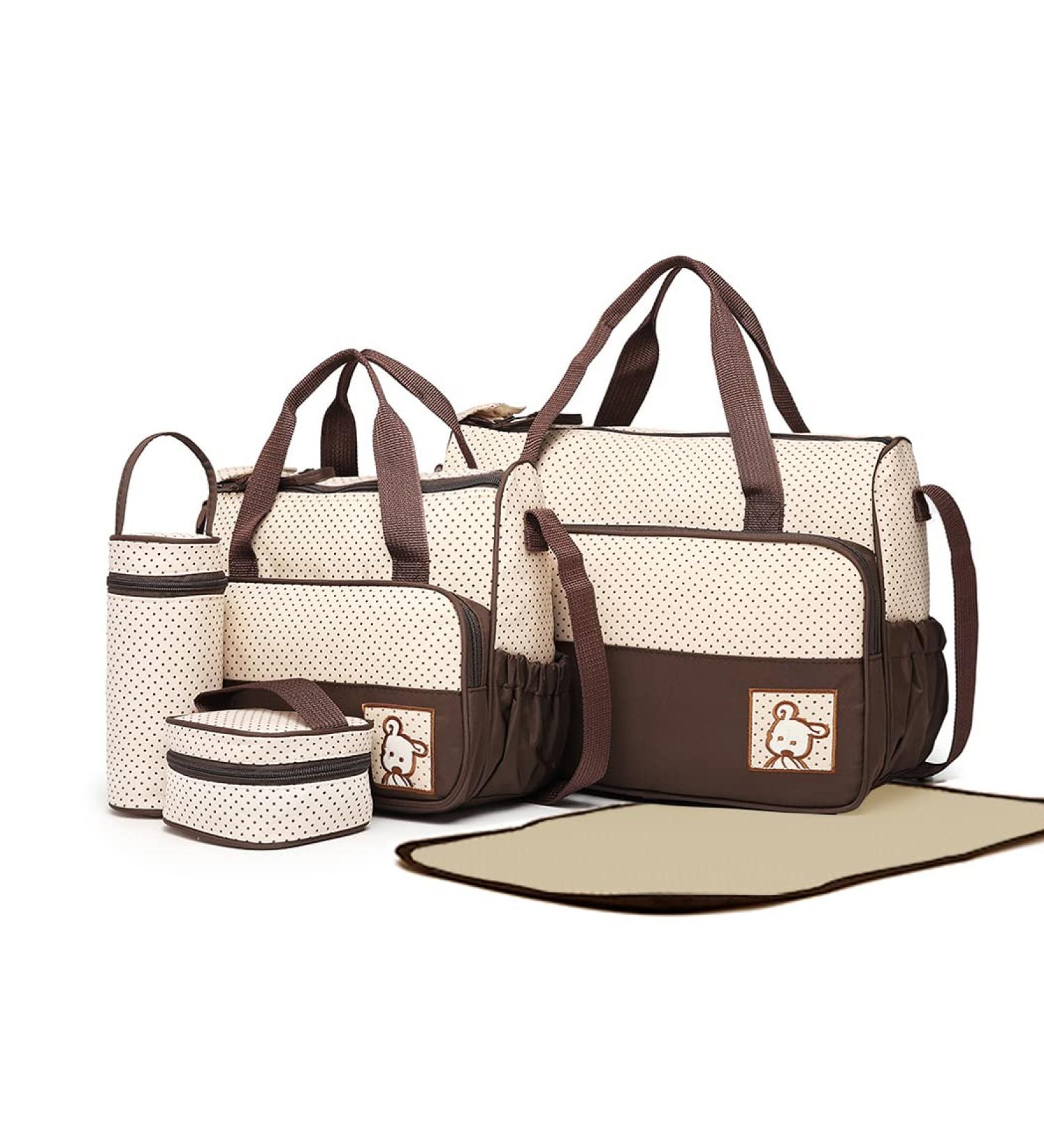 Miss Lulu 5-Set Brown Baby Diaper Bag | Stylish Shoulder Bag with Bottle Holder & Changing Pad - Ideal for Moms - Buy Online on GoSupps.com
