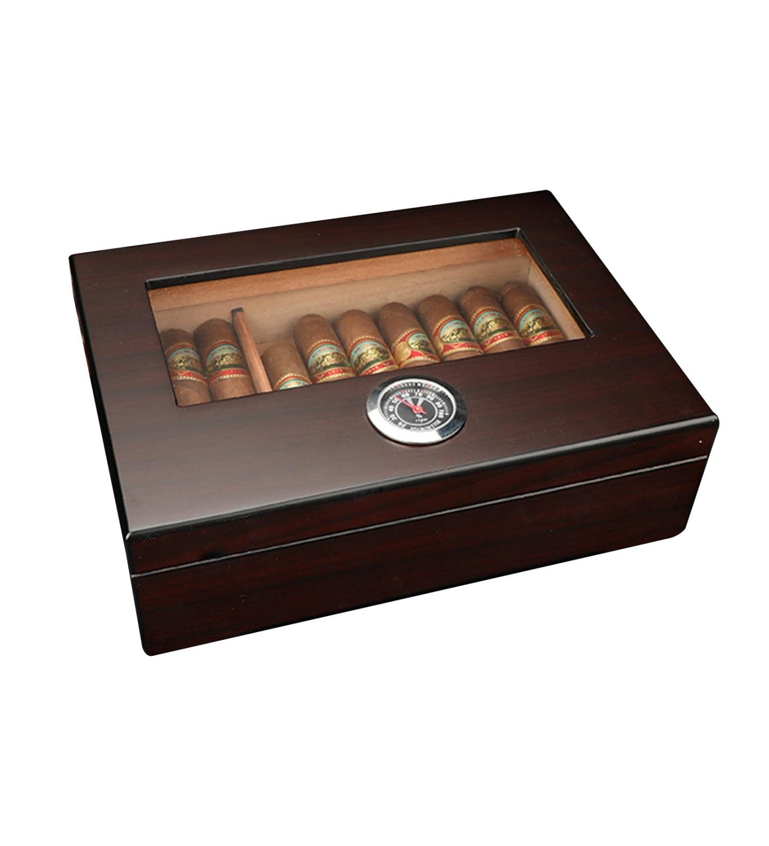 Cigar Humidor Case with Hygrometer Humidifier Handmade Cedar Wood Cigar Box Glass-Top Portable Travel Cigar Case Hold 20-30 Cigars for Men - Buy Online on GoSupps.com