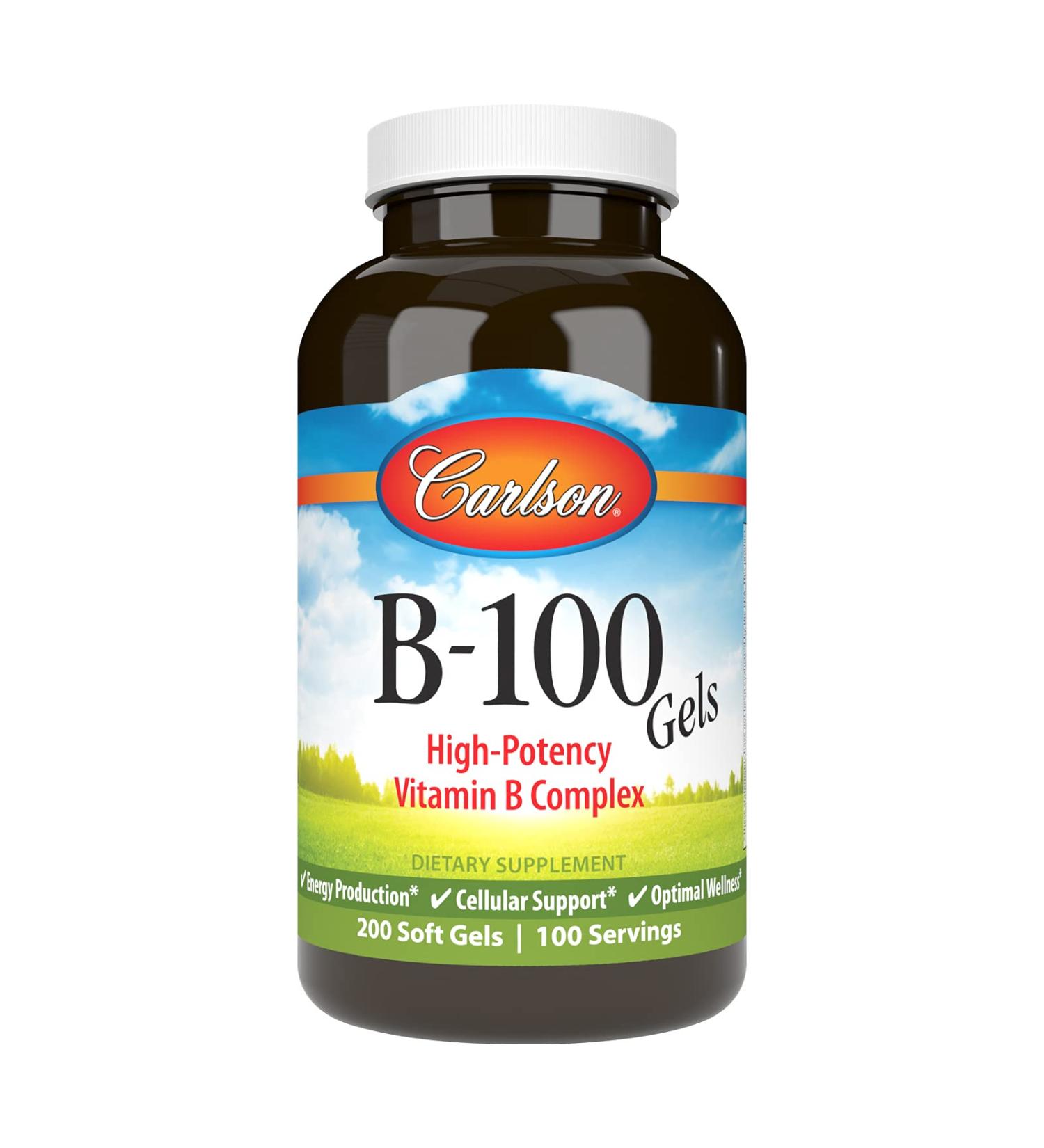 Carlson - B-100 Gels High-Potency Vitamin B Complex Energy Production Cellular Support & Optimal Wellness 200 Softgels - Buy Online on GoSupps.com