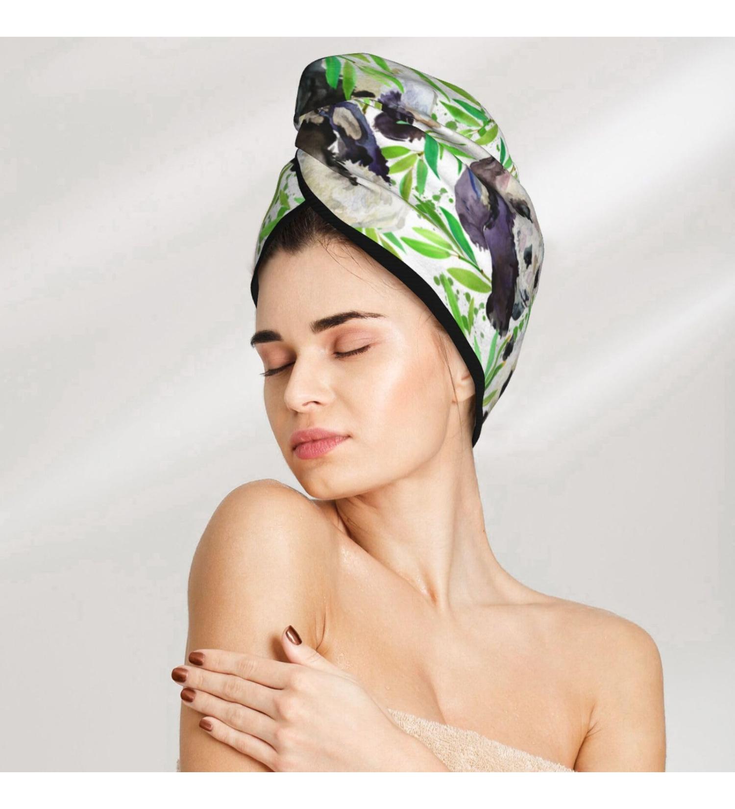Buy Panda Watercolor Green Microfiber Hair Towel - Super Absorbent Quick Dry Hair Turban for Curly & Thick Hair - Ideal Hair Wrap for Women Girls & Kids - Buy Online on GoSupps.com