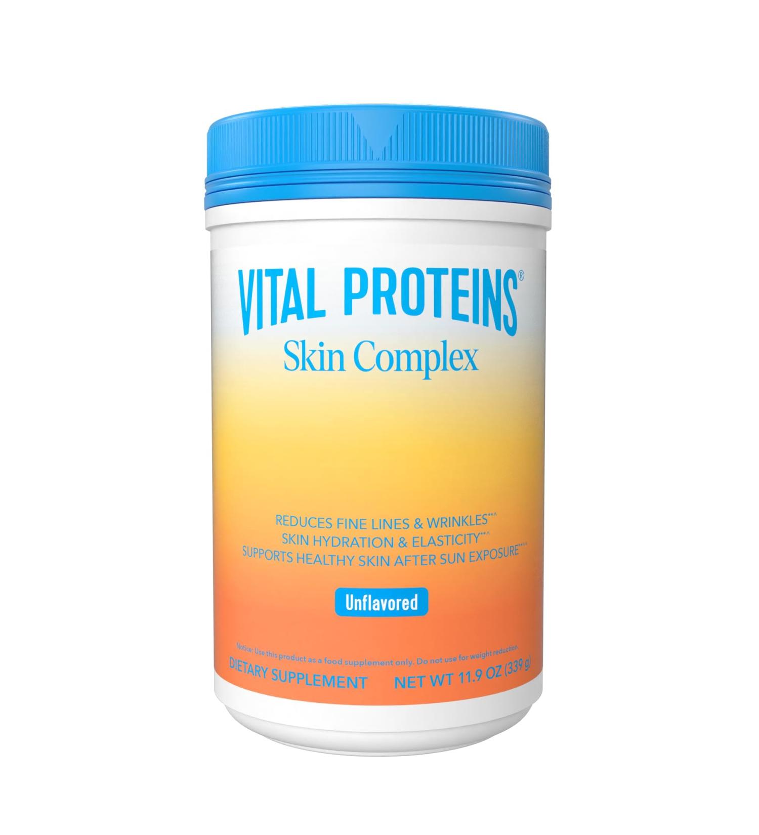 Vital Proteins Collagen Peptides for Women - 20g Hydrolyzed Collagen Vitamin C Hyaluronic Acid Reduce Fine Lines & Wrinkles Verisol & Holimel - Skin Complex Supplement Unflavored 11.9oz Powder Unflavored 11.9 Ounce (Pack of 1) - Buy Online on GoSupps.com