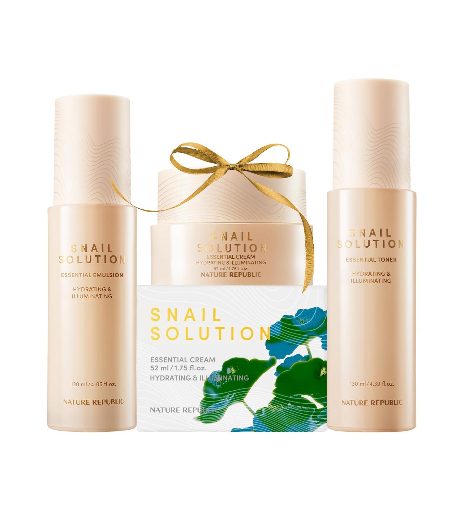 Nature Republic Snail Mucin Line Skincare Set (Toner & Emulsion & Cream)- Korean Skincare Hydrating & Repair with Niacinamide Face Moisturizer Moisturizing Skin Care Glowy Skin - Buy Online on GoSupps.com