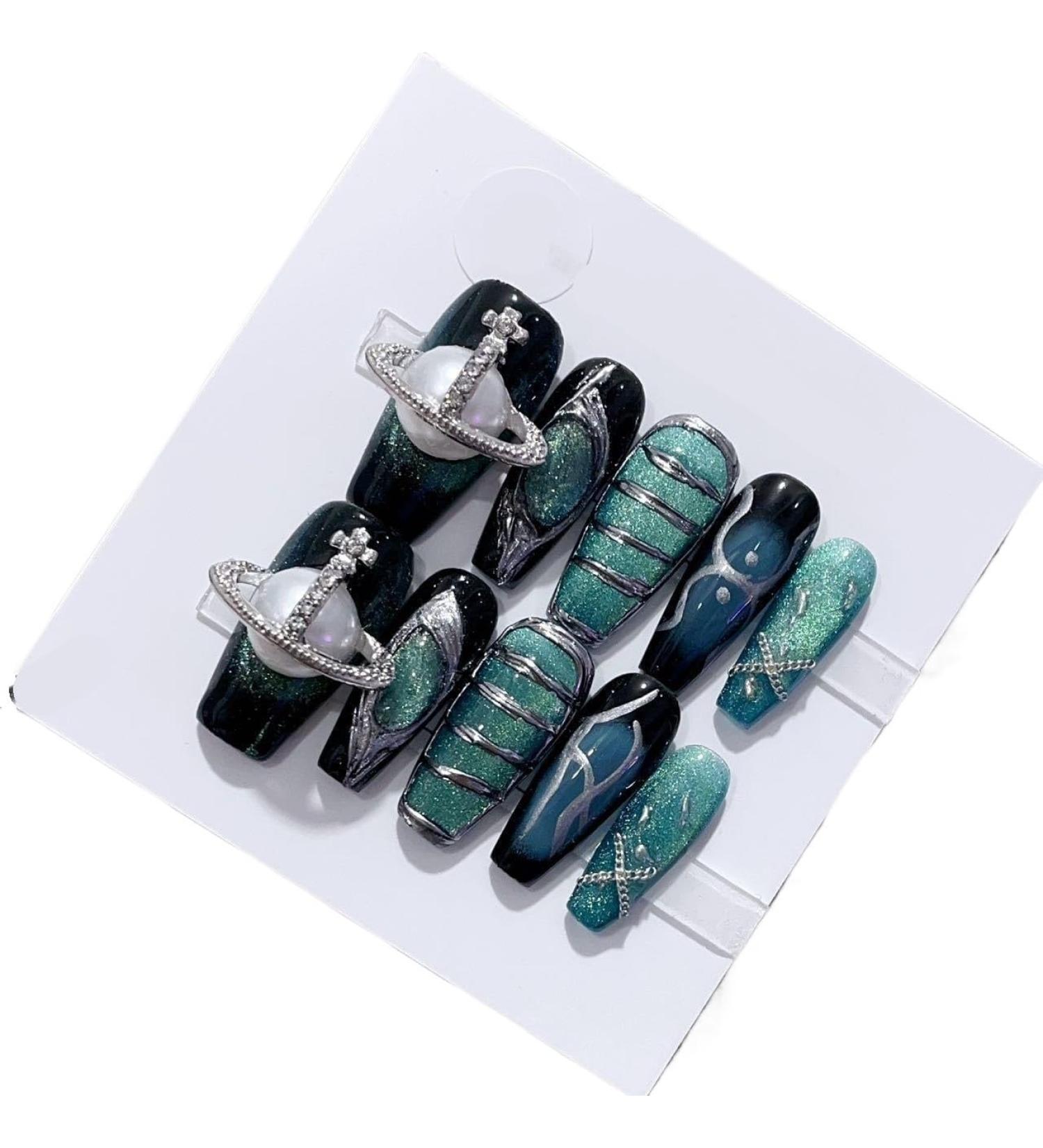 Long Handmade Wearing Nails Black Press Manicure Detachable Fake Nails(S) - Buy Online on GoSupps.com