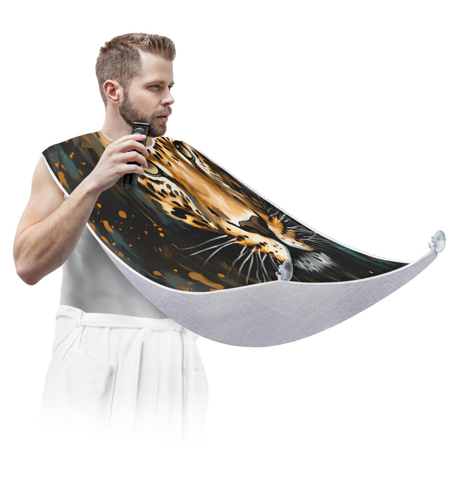 Animal Leopard Beard Bib Apron - Best Beard Hair Catcher for Men | Perfect Gift for Dads & Husbands - Father's Day Anniversary Christmas - Buy Online on GoSupps.com