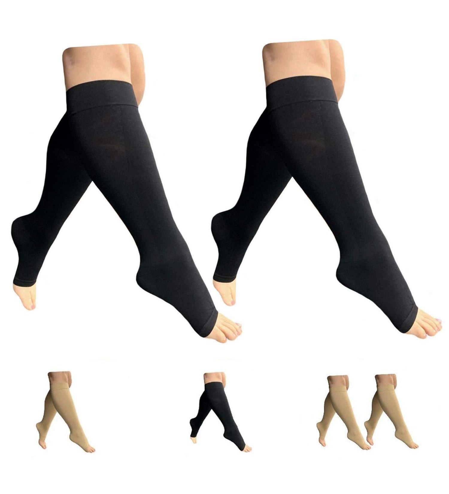 Open Toe 15-20 mmHg Plus Size Compression Socks for Extra Wide Calf - Black (2 Pairs 2X-Large) - International Shipping - Buy Online on GoSupps.com