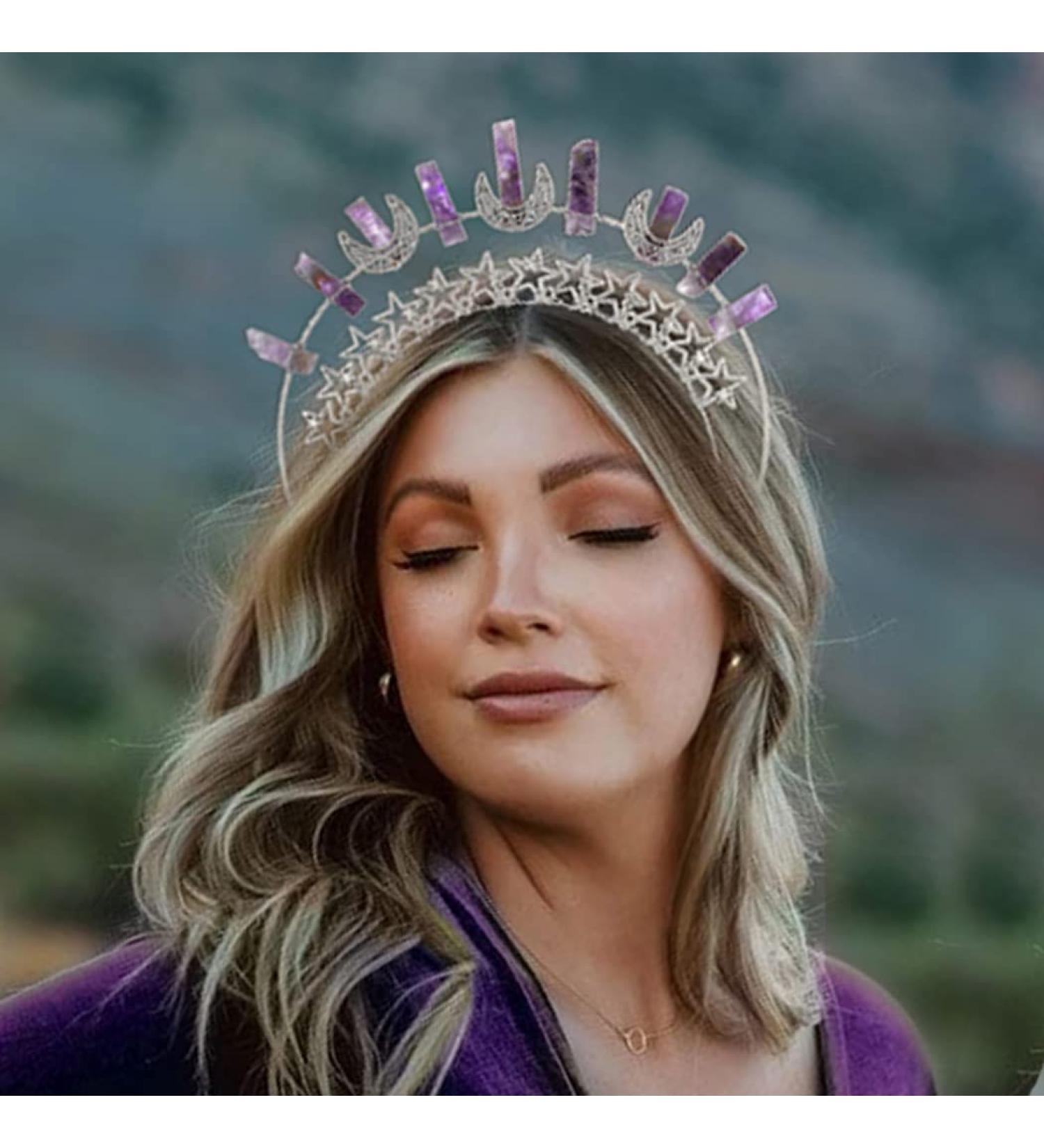 Formery Star Mary Halo Crown Headband - Silver Crescent Moon Amethyst Purple Crystal Goddess Headpiece for Women - Buy Online on GoSupps.com