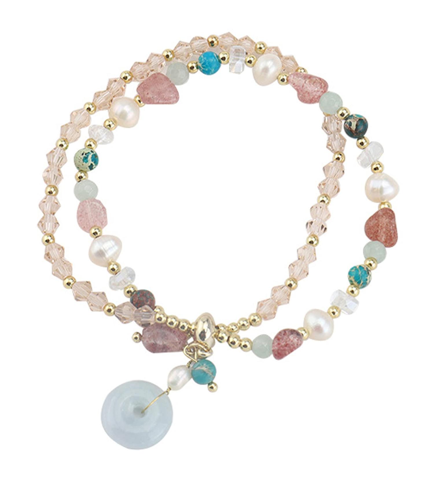 WIPPWER Feng Shui Wealth Bracelet Jade Bead Bracelet Color Tourmaline Crystal Bracelet Harmony Buckle/Donut Bracelet Irregular Crystal Bracelet Double Layer Beaded Bracelet Adjustable Cinn - Buy Online on GoSupps.com