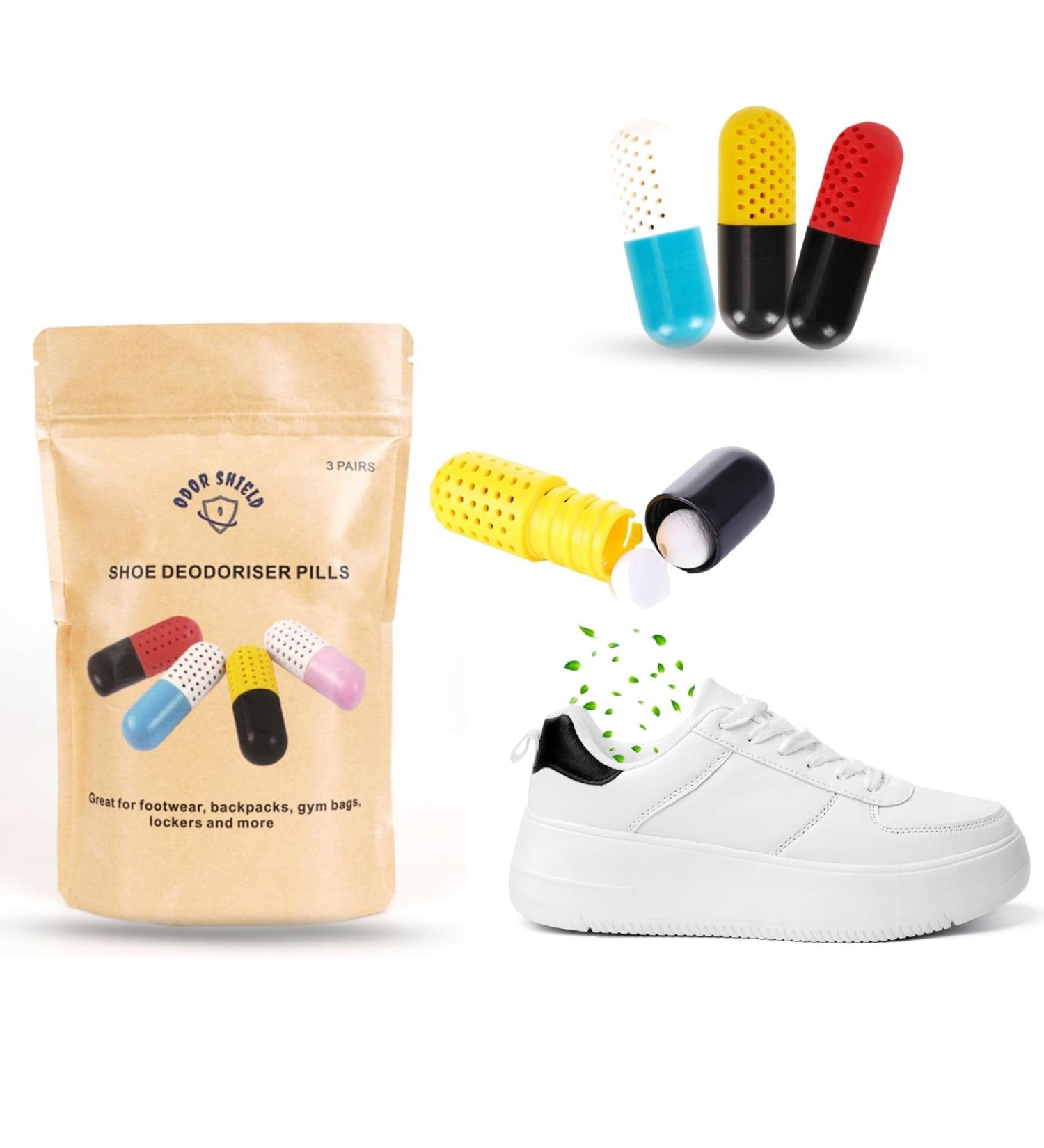 Buy 6 PCs Natural Shoe & Carpet Deodorizer Pills | Odor Remover for Sneakers Closets Cars & Gym Bags - Rechargeable & Spill-Free - Buy Online on GoSupps.com