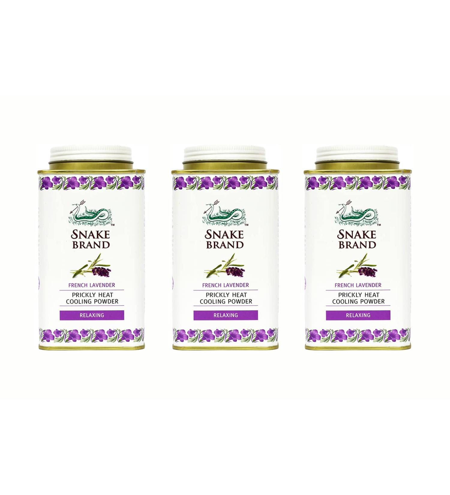 SNAKE BRAND Prickly Heat Cooling Body Powder Relaxing Lavender 140g (3-Pack) Lavender 140.00 g (Pack of 1)