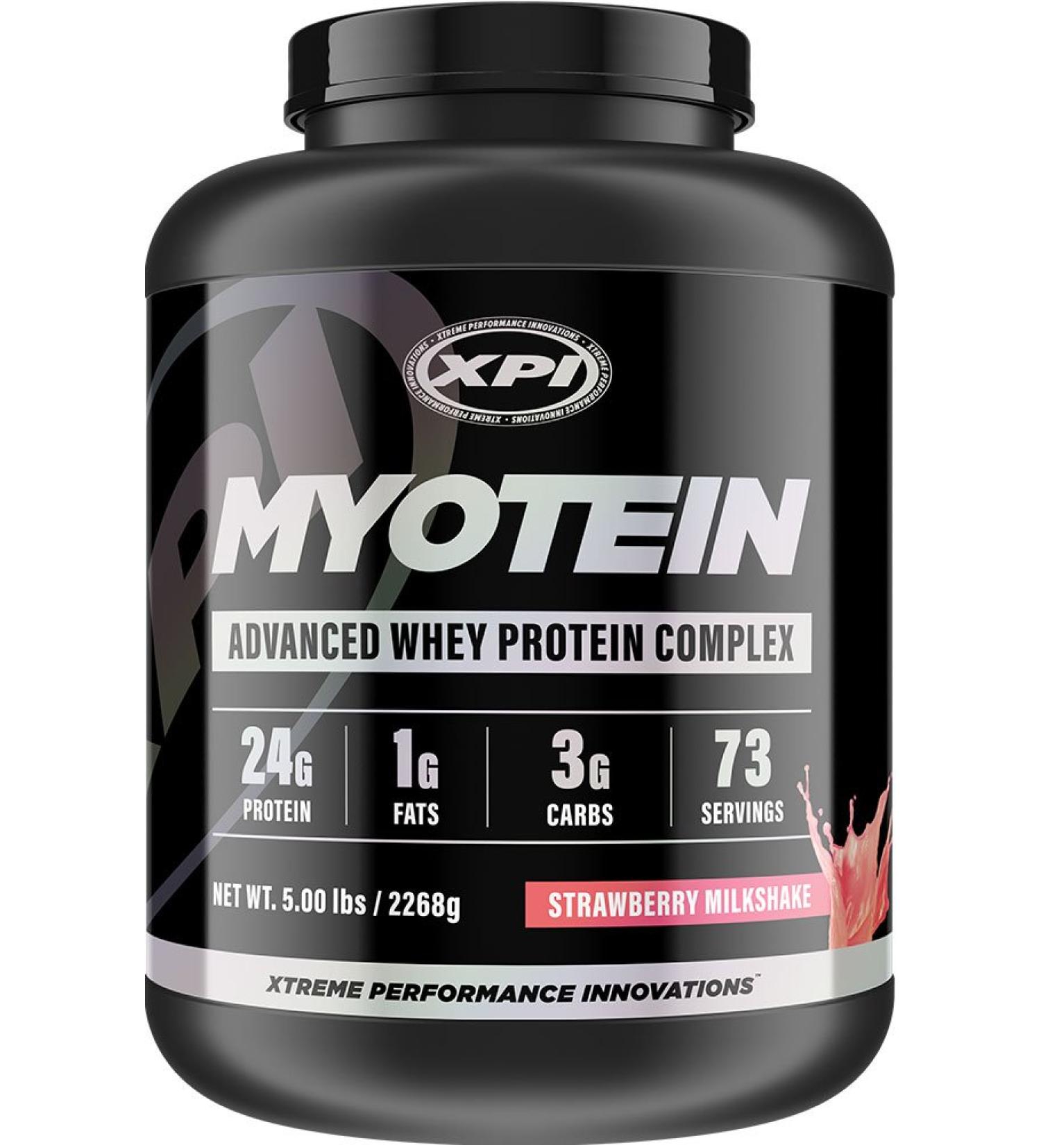 XPI Myotein Strawberry Protein Powder 5lbs - Whey Complex with Hydrolysate, Isolate, Colostrum & Casein - Delicious Strawberry Milkshake Flavor - Buy Online on GoSupps.com