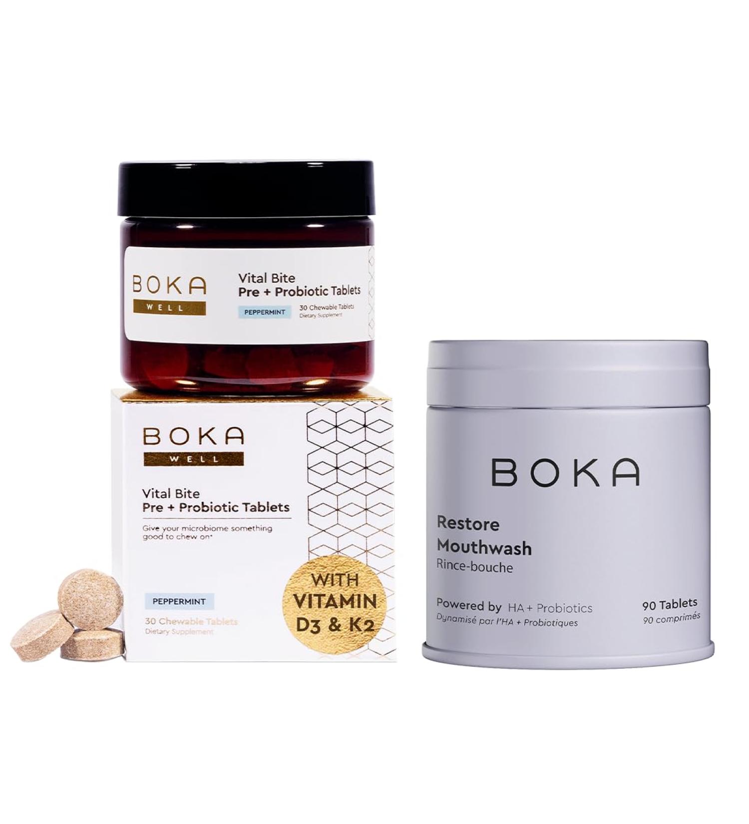 Boka Travel Size Mouthwash Tablets + Vital Bite Oral Pre + Probiotics Fluoride Free & Alcohol Free - Buy Online on GoSupps.com
