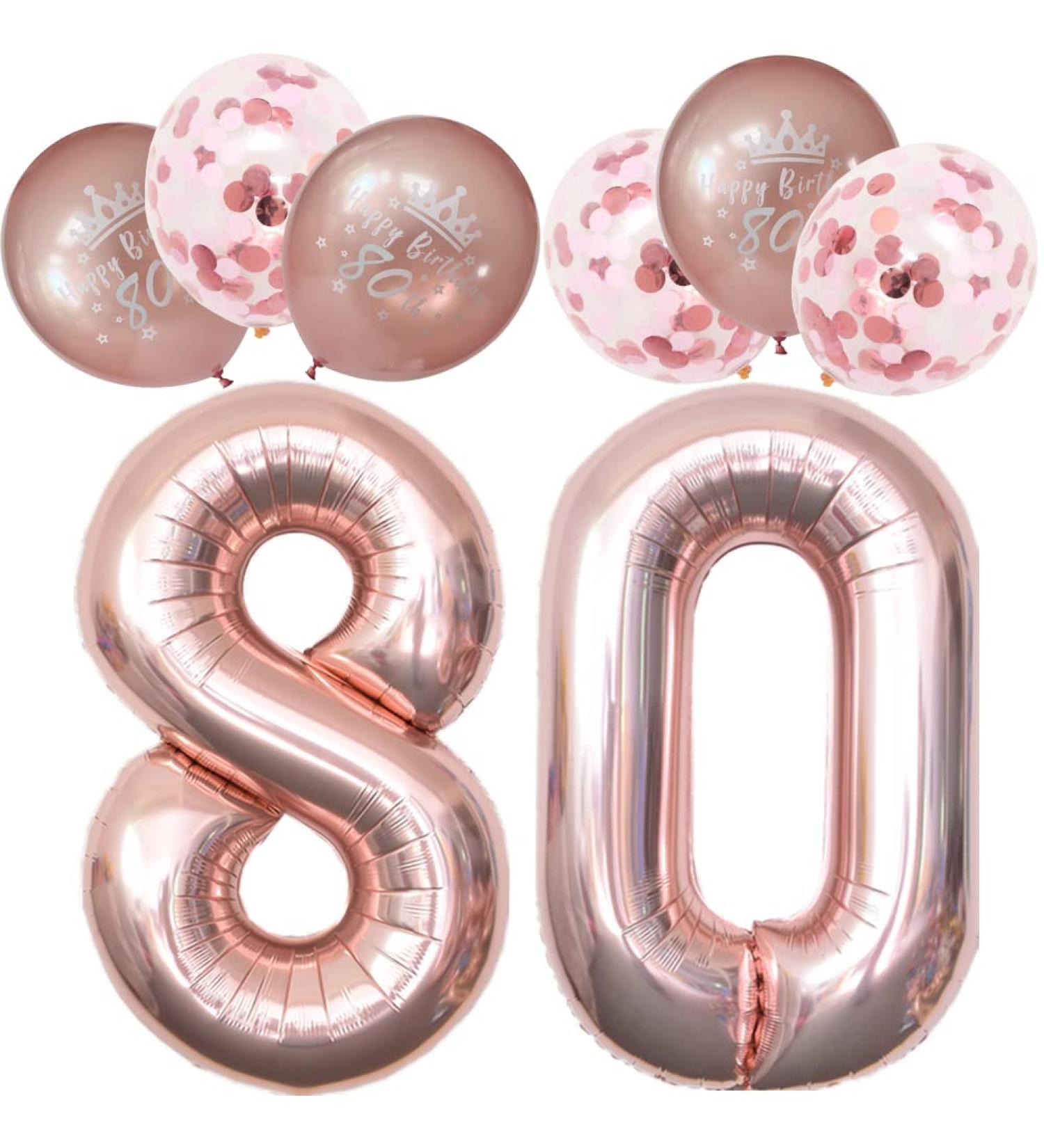Rose Gold 80th Birthday Balloons Set for Women - Unique Decorations with Printed Latex Happy Birthday Balloons and Confetti Balloons - Buy Online on GoSupps.com