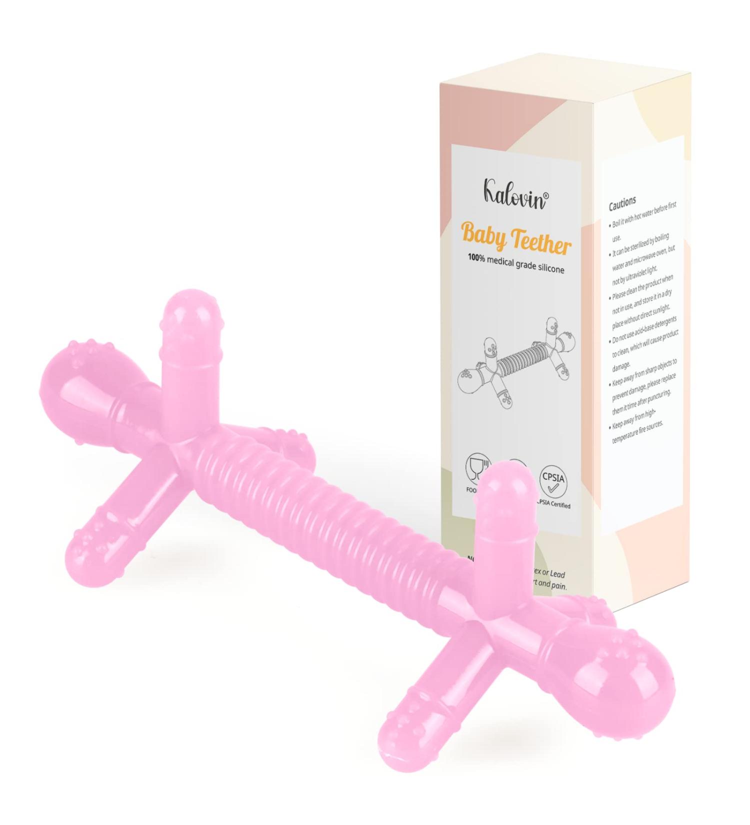 Kalovin Silicone Baby Teething Toy - Sensory Toy for Babies - Pink - Ideal Gift for Baby Girls and Boys - Buy Online on GoSupps.com