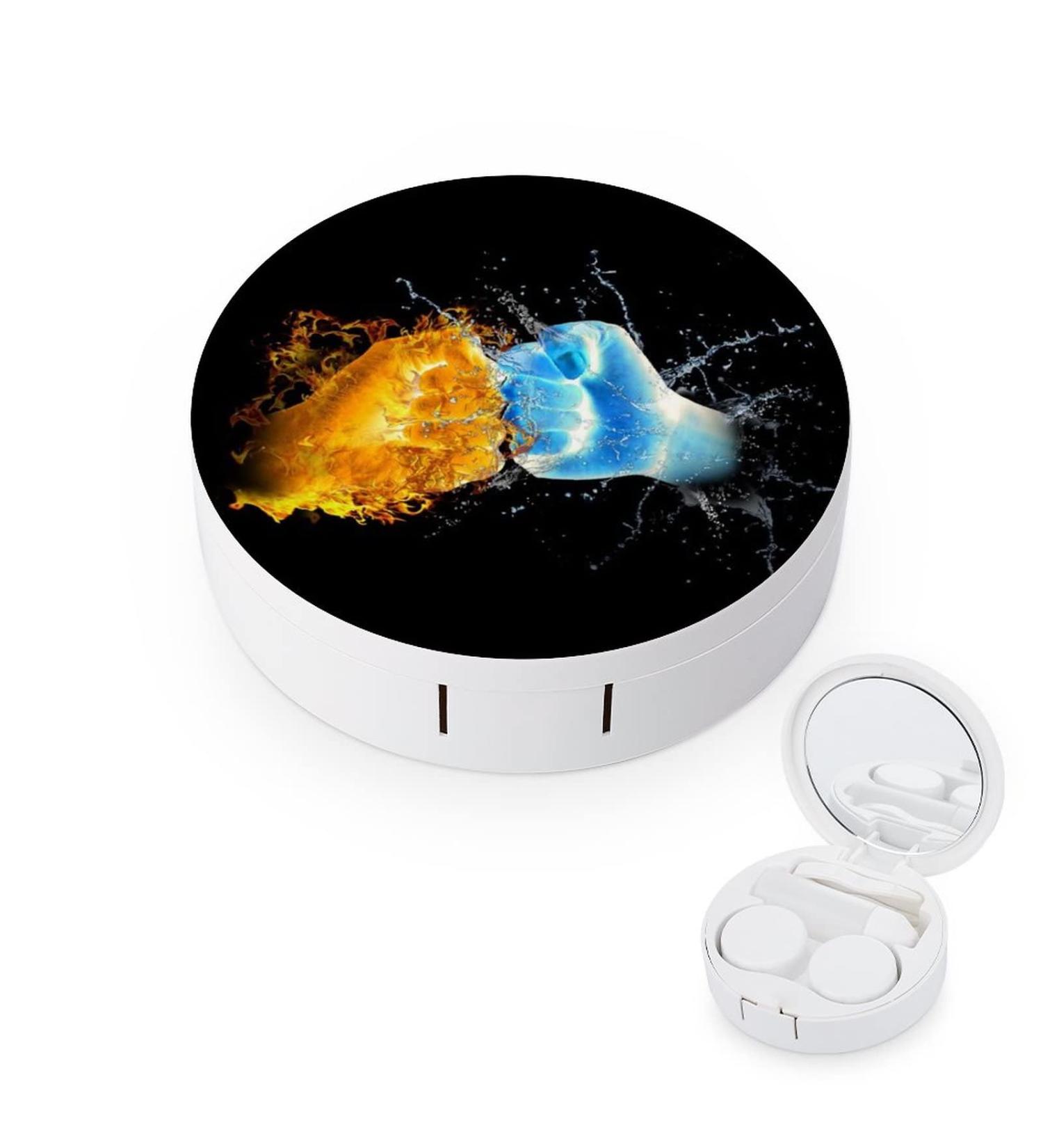 Fists And Cool Fire Ice Round Case For Contact Lens Kit Storage Box with Mirror Printed - Buy Online on GoSupps.com