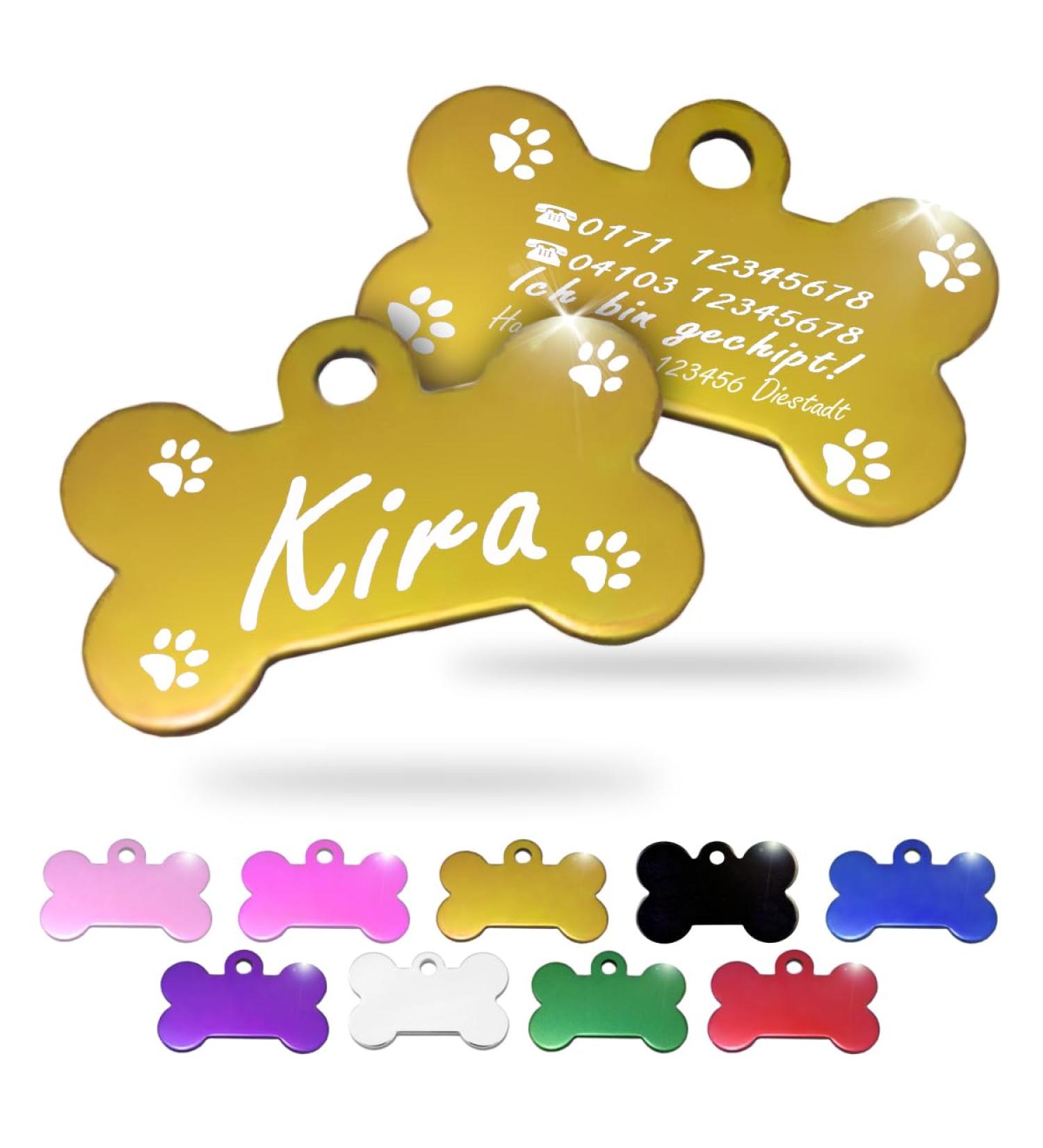 Ibera Gifts - Personalized Bone Shape Pendants for Large Dogs & Cats | Custom Engraved Dog Collars & Neck Bands (Gold & Paws) - Buy Online on GoSupps.com