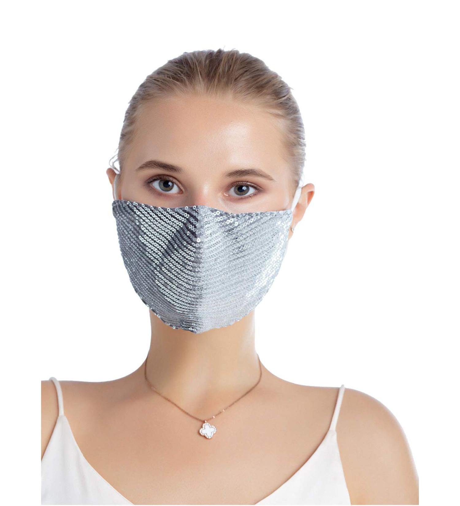 Yimidear Adult Mouth Protection | Bling Sequins Reusable Washable Dust Mask with 2 Active Coal Filters for Running Cycling & Activities - Silver - Buy Online on GoSupps.com