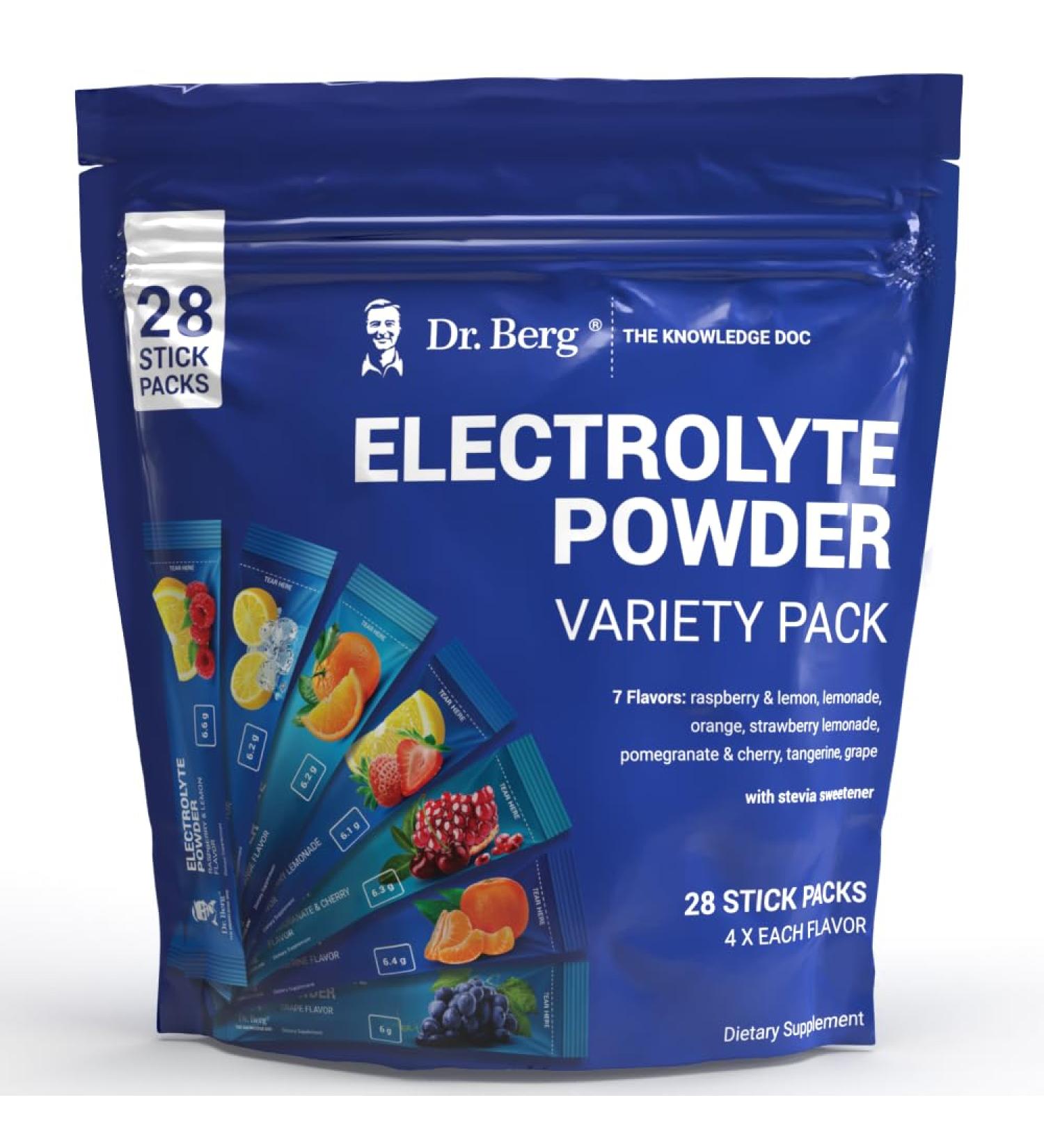 Dr. Berg's Electrolytes Powder Packets - 28 Stick Pack Variety Pack - Keto-Friendly, No Sugar, Boost Energy & Hydration - Travel Size Electrolyte Drink Mix - Buy Online on GoSupps.com