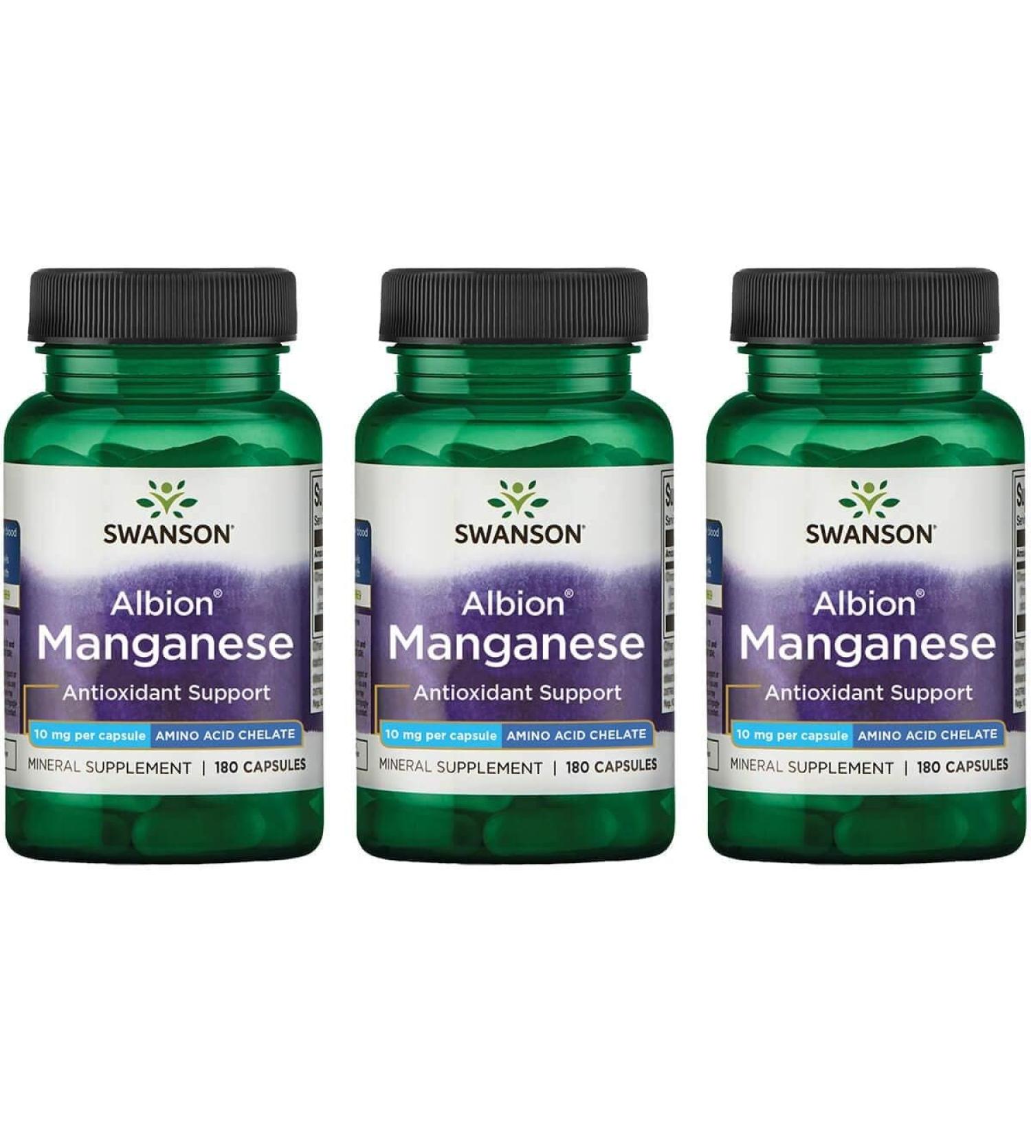 Swanson Albion Chelated Manganese 10mg 180 Capsules (3 Pack) - High-Quality Supplement - Buy Online on GoSupps.com