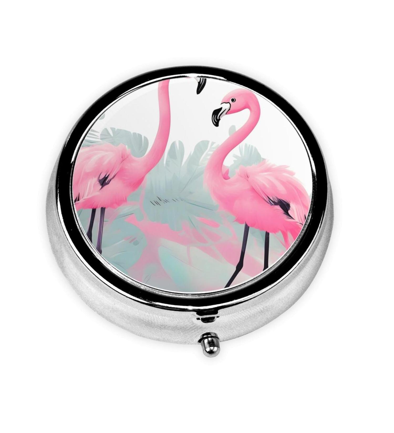 Pink Flamingo Round Pill Box Organizer - 3 Compartment Portable Travel Pill Box for Easy International Shipping - Buy Online on GoSupps.com