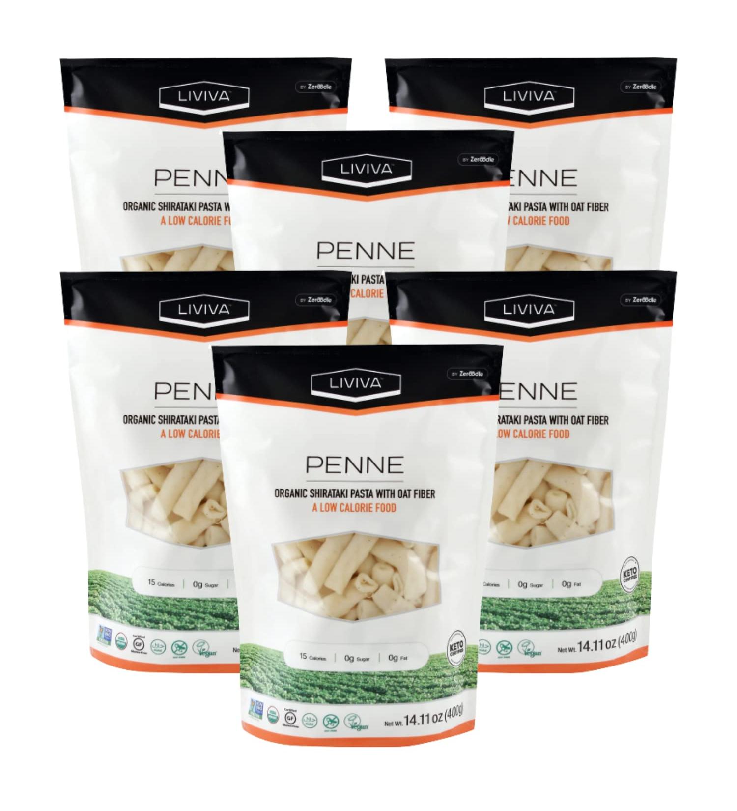 Organic Shirataki Penne Pasta with Oat Fiber - Low-Calorie, Non-GMO, Gluten-Free, Keto Certified (Pack of 6) - Buy Online on GoSupps.com