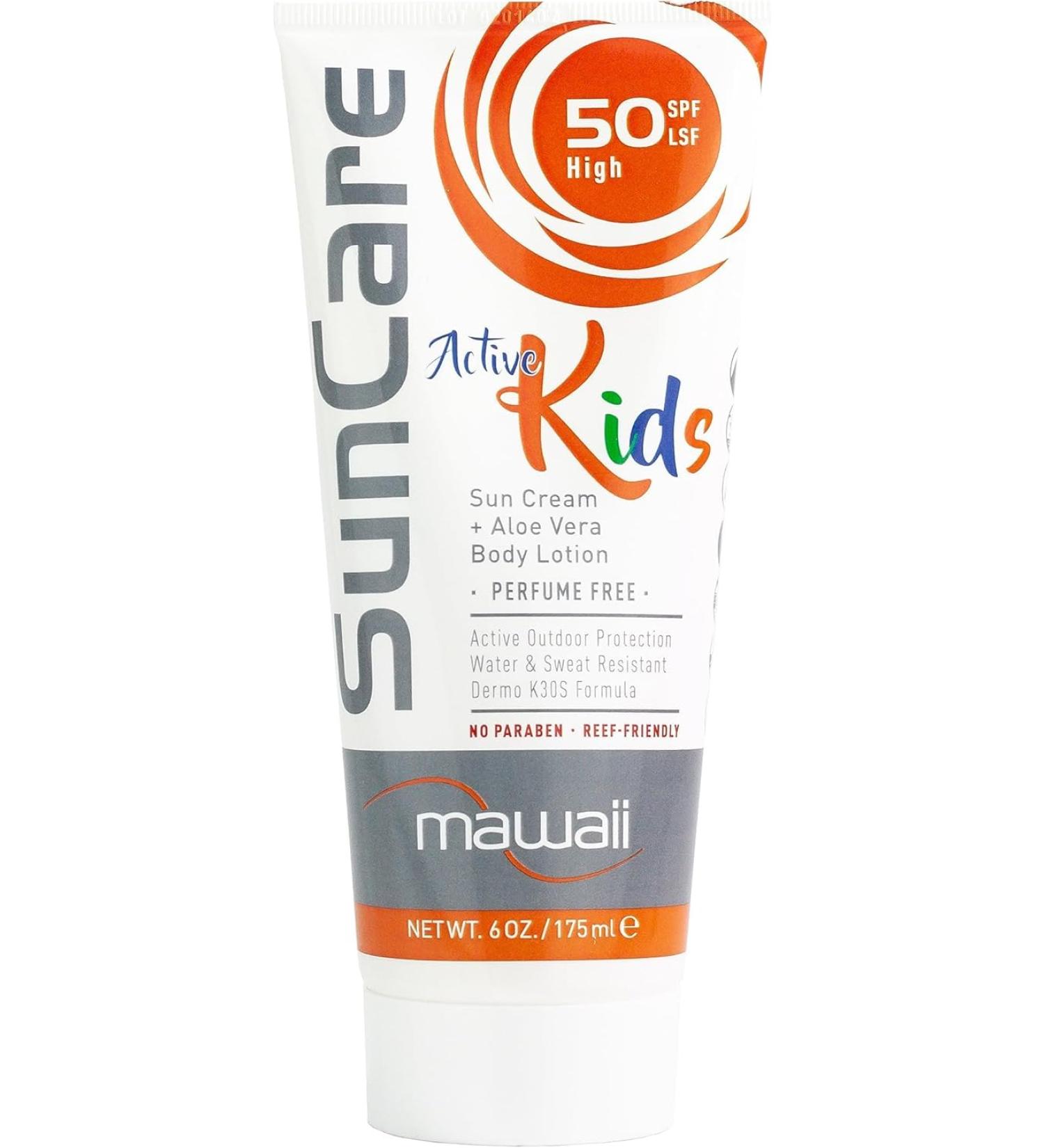 Mawaii SunCare Kids Sunscreen with High SPF 50 175ml - Special Kids Lotion with UVA and UVB Protection - Water Resistant - No Harmful Chemicals - Buy Online on GoSupps.com