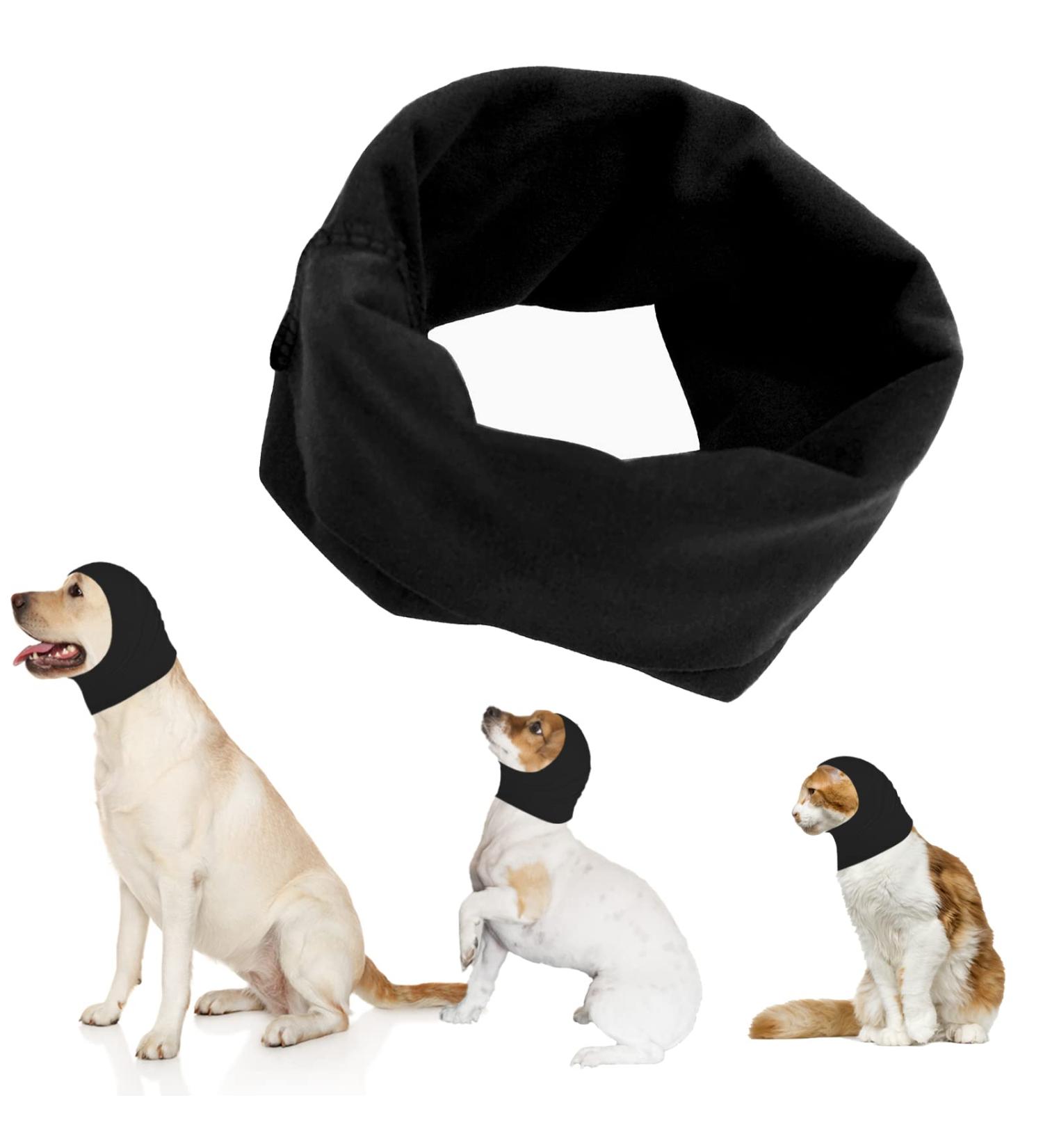 Dog Snood & Earmuff - Hearing Protection Hoodie for Dogs & Cats | Black Neck & Ear Warmer - Buy Online on GoSupps.com