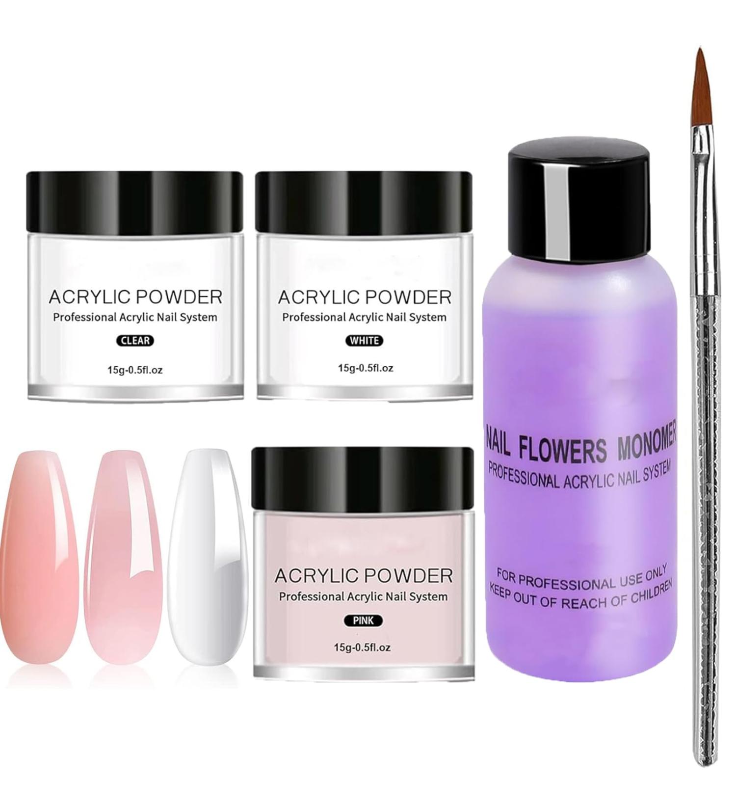 Acrylic Nail Kit 3 Colors Acrylic Nail Powder Set for Nail Acrylic Extension Acrylic Powder with Acrylic Nail Brush Set Pink Nude Clear Acrylic Nail Set Nail Carving Long-Lasting Acrylic Nail Kit - Buy Online on GoSupps.com