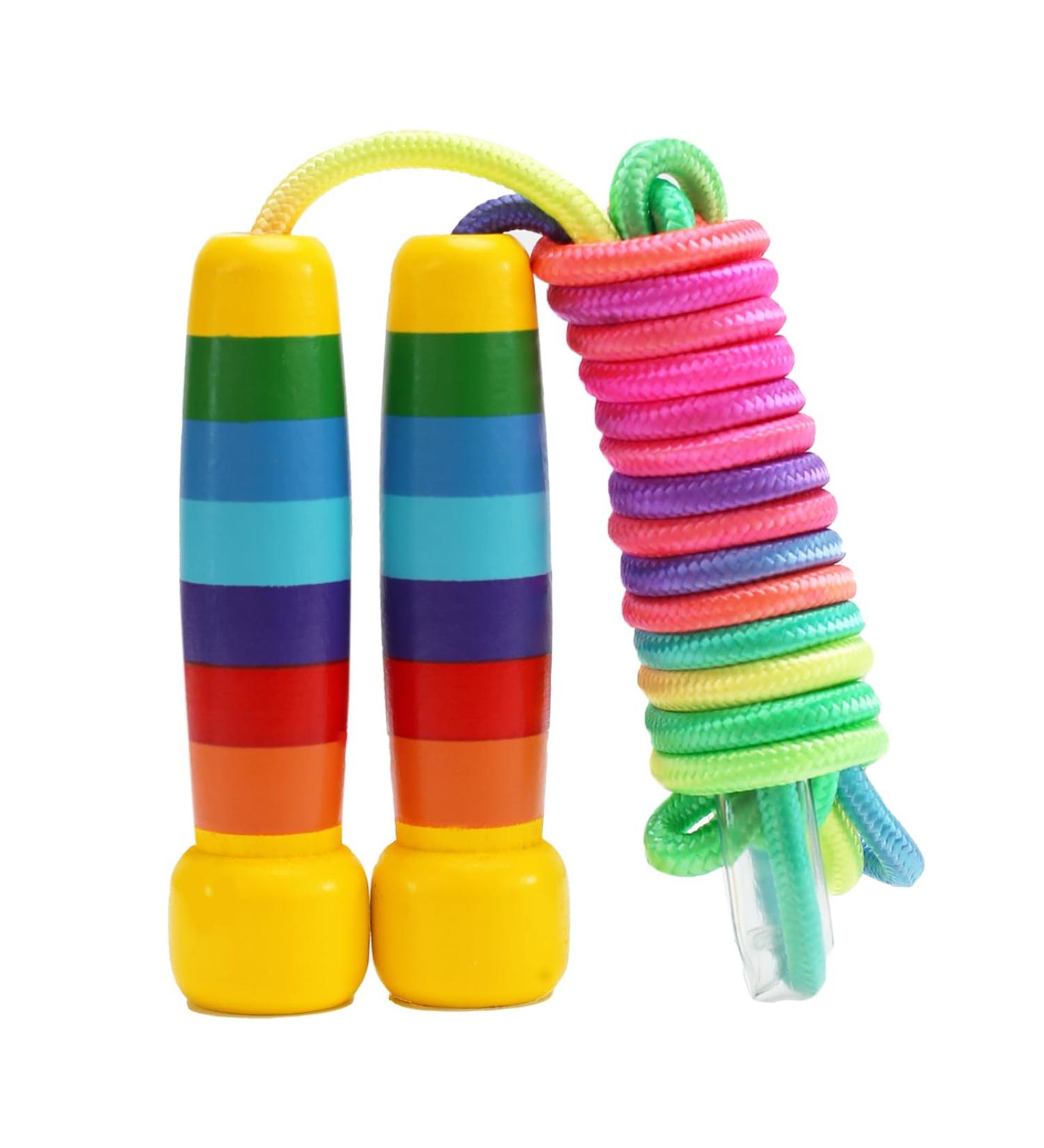 Adjustable 280cm Rainbow Skipping Rope for Kids - Wooden Handle Jump Rope in 7 Colors for Boys & Girls Fitness - Buy Online on GoSupps.com
