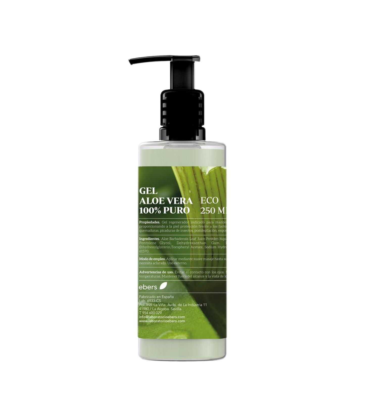 Ebers 100% Pure Aloe Vera Gel 250 ml with Dispenser - Excellent moisturizer for face and body after sun hair removal and burns. - Buy Online on GoSupps.com