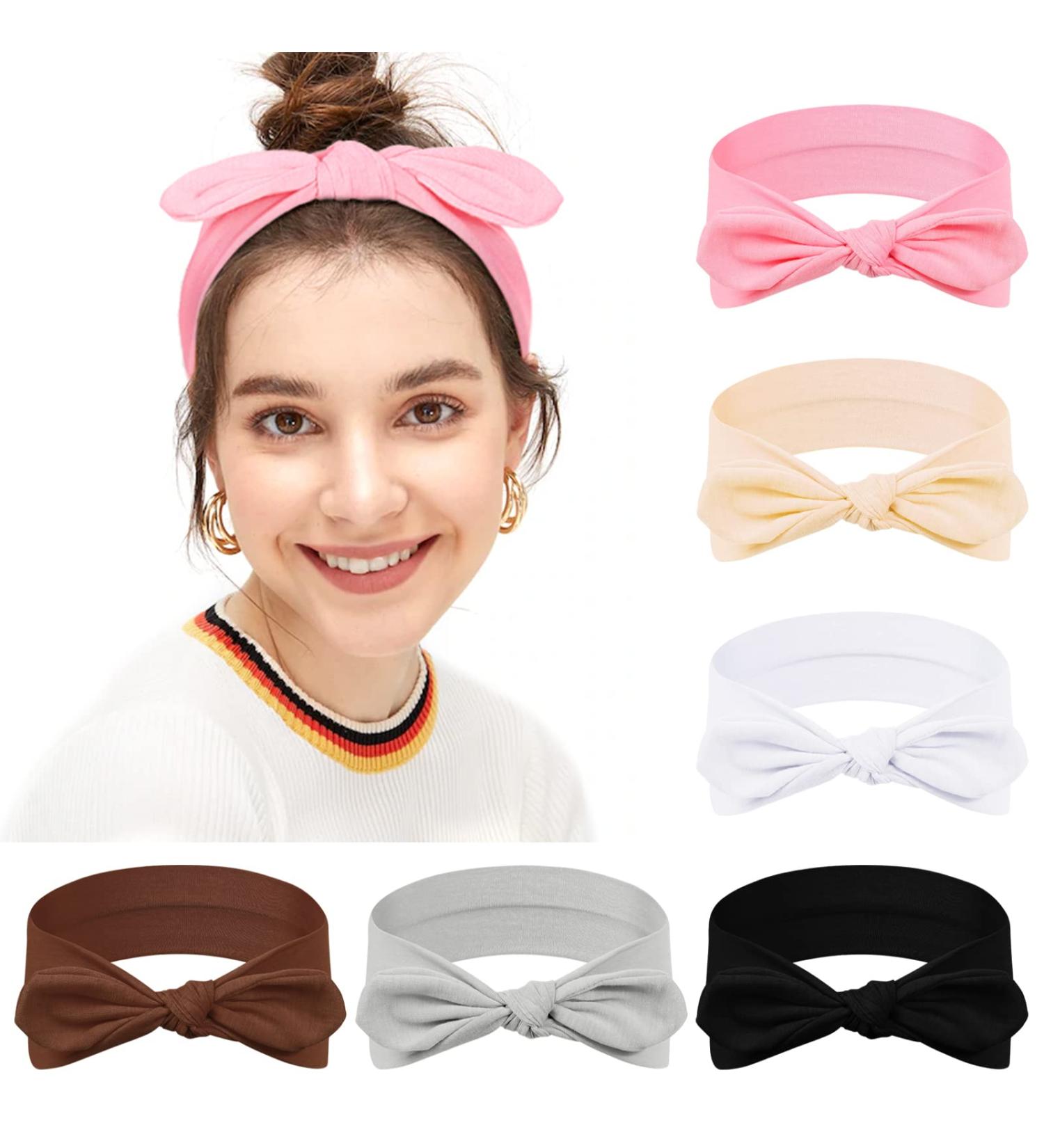MISUPORVE Bow Headbands for Women - 6 Pack of Elastic Rabbit Ears Hair Bands for Fashionable Workout Head Wrap - Cute Hair Accessories - Buy Online on GoSupps.com