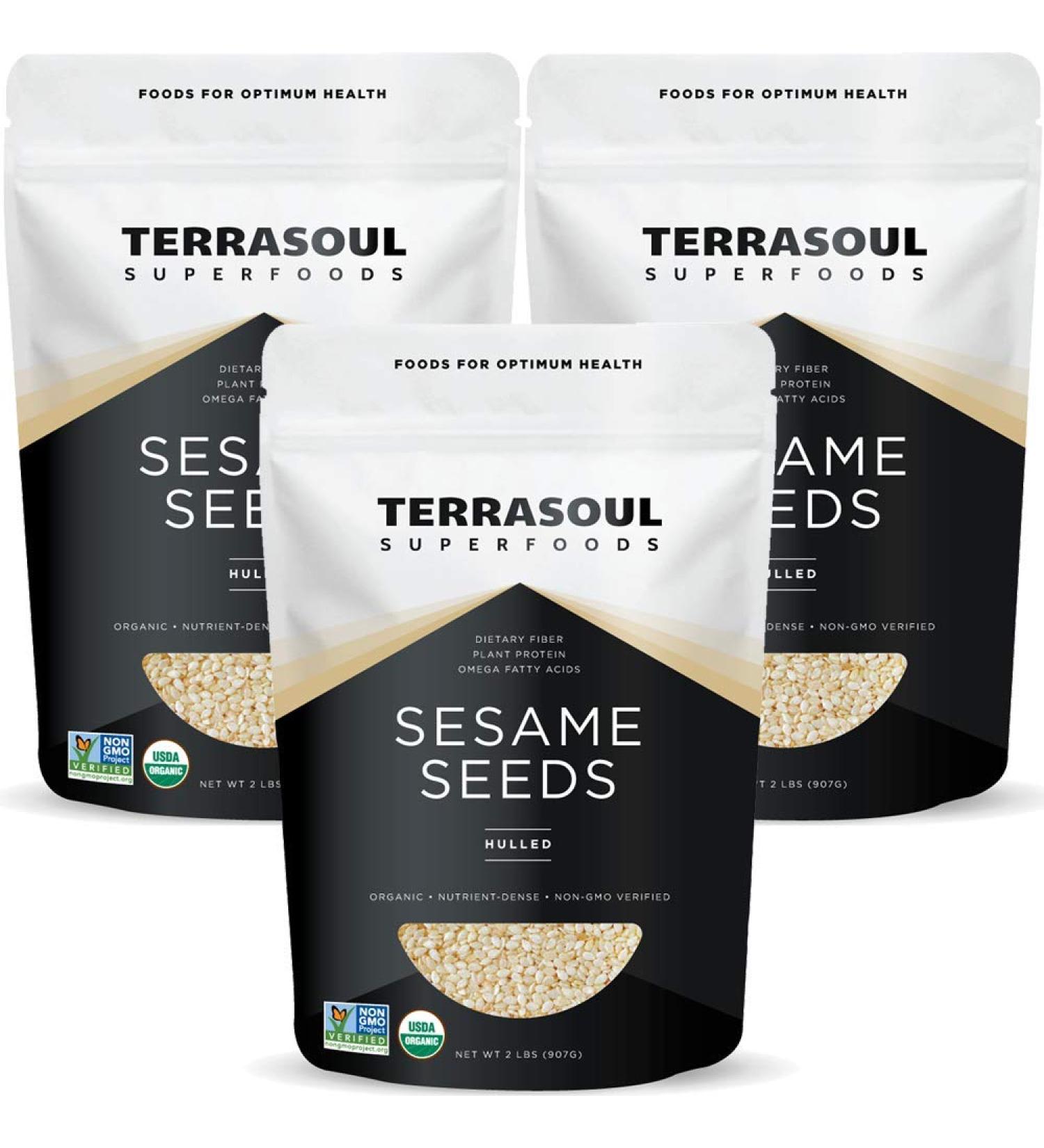 Terrasoul Superfoods Organic Hulled Sesame Seeds 6 Lbs (3 Pack) - Ideal for Tahini | Gluten-Free & Raw - Buy Online on GoSupps.com