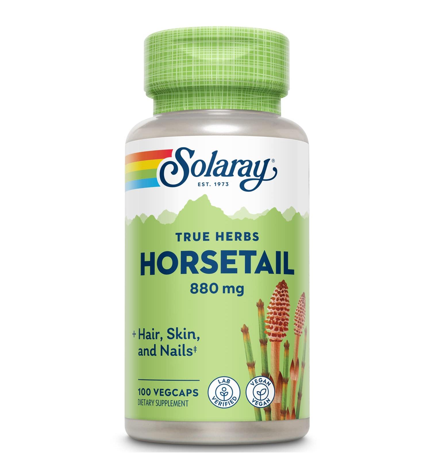 Solaray Horsetail 880 mg - Horsetail Supplement with Natural Silica Aerial Horse Tail Grass Capsules Herb Vitamins for Overall Health - 100 Vegan Capsules - Buy Online on GoSupps.com
