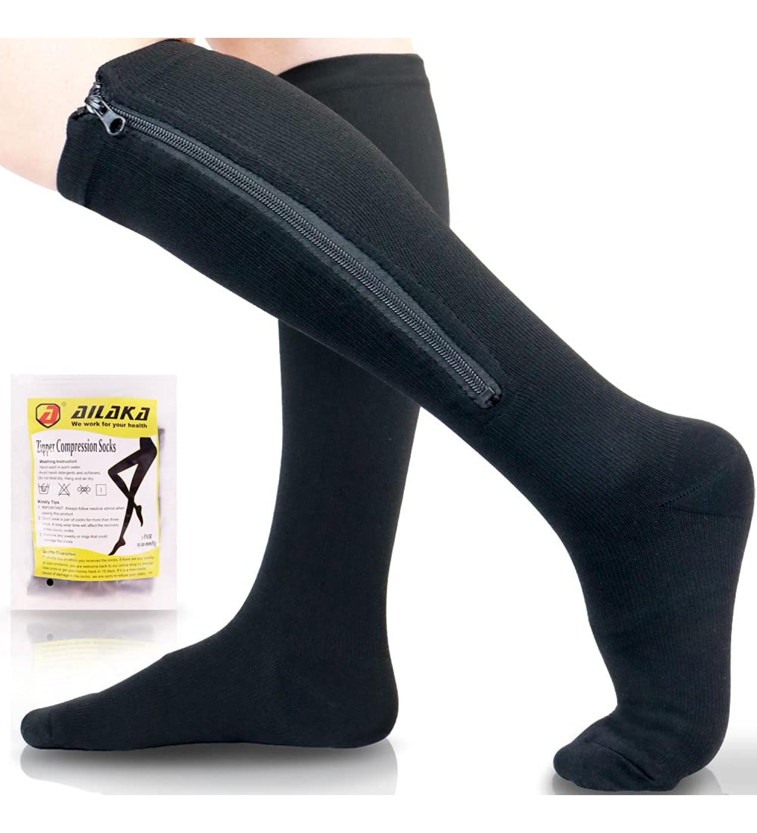 Ailaka Zipper Compression Socks 15-20 mmHg for Women Men- Support Varicose Veins, Athletics, Travel- Black, Small/Medium (1 Pair) - Buy Online on GoSupps.com