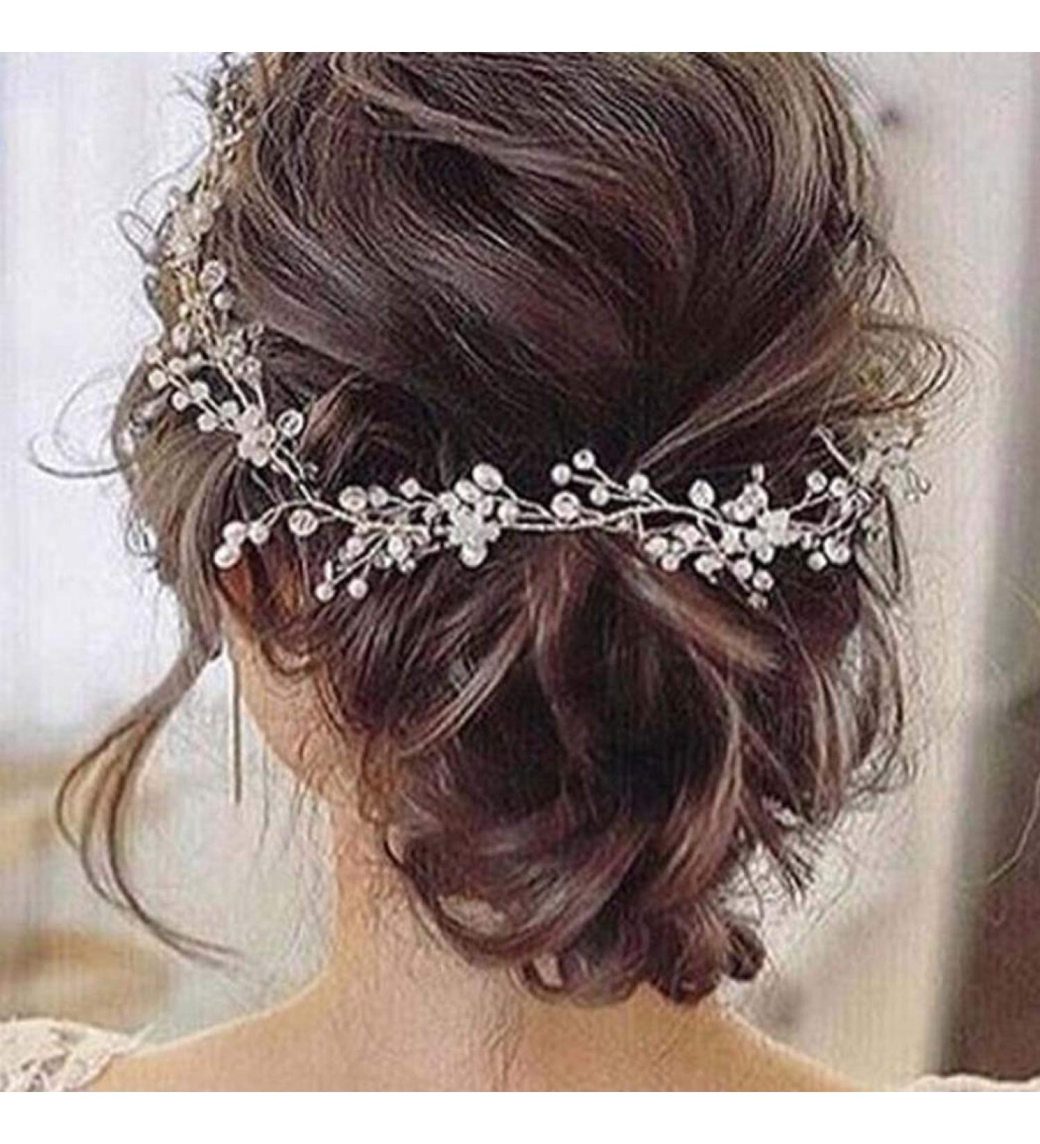Handcess Bride Wedding Crystal Hair Vine Pearl Silver Headpiece Rhinestone Bridal Hair Accessories for Women and Girls (Silver) - Buy Online on GoSupps.com