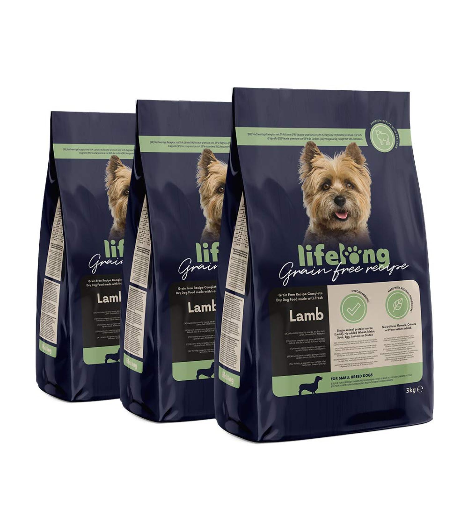 Amazon Brand - Lifelong Complete food for small breed dogs without cereals made with fresh lamb meat - 3kg *3 - Buy Online on GoSupps.com