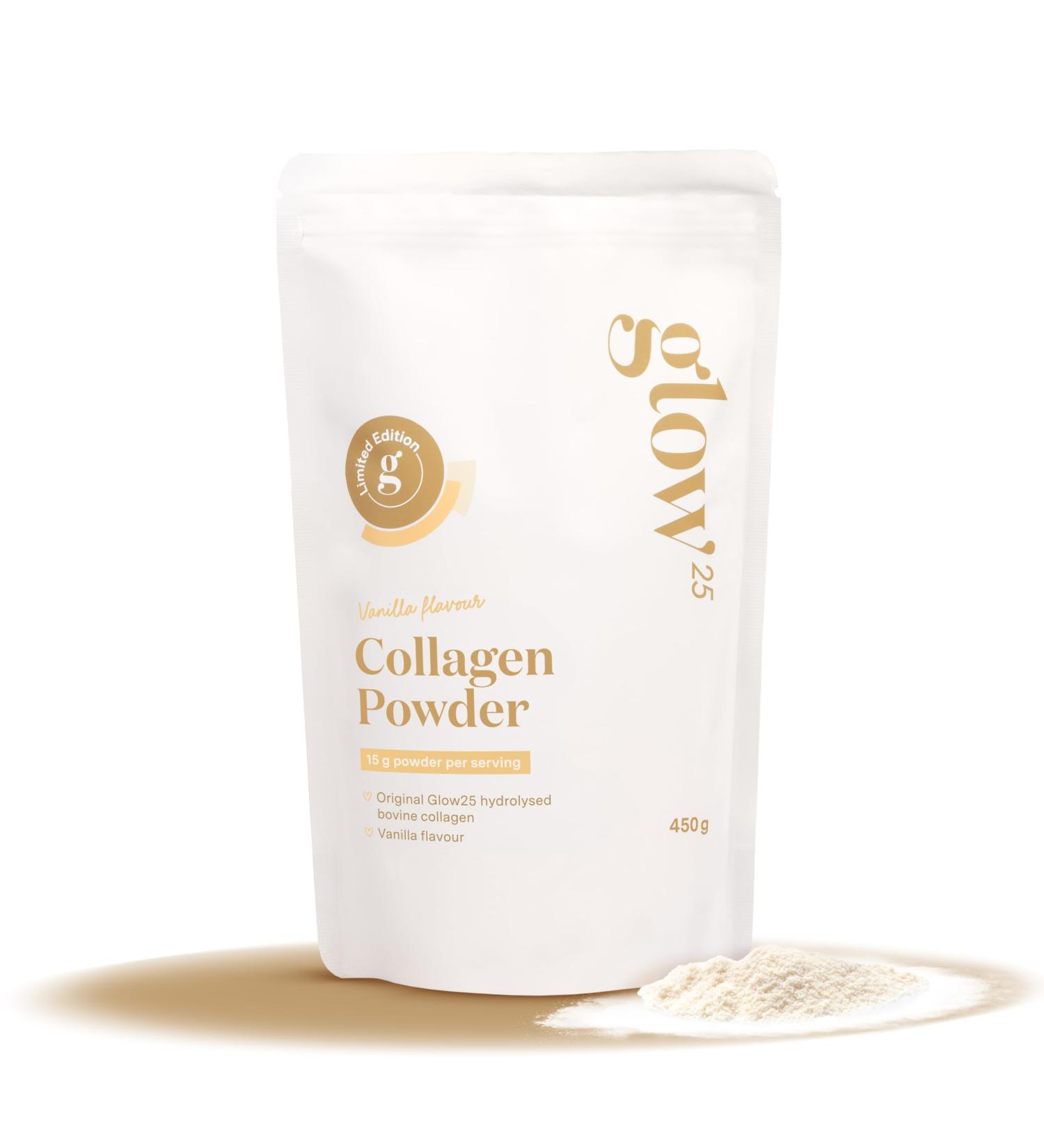 Glow25 The Original Vanilla Collagen Powder 450 g - Premium Collagen Hydrolysate - Peptides Type 1 and 3 - Perfect Solubility - Buy Online on GoSupps.com