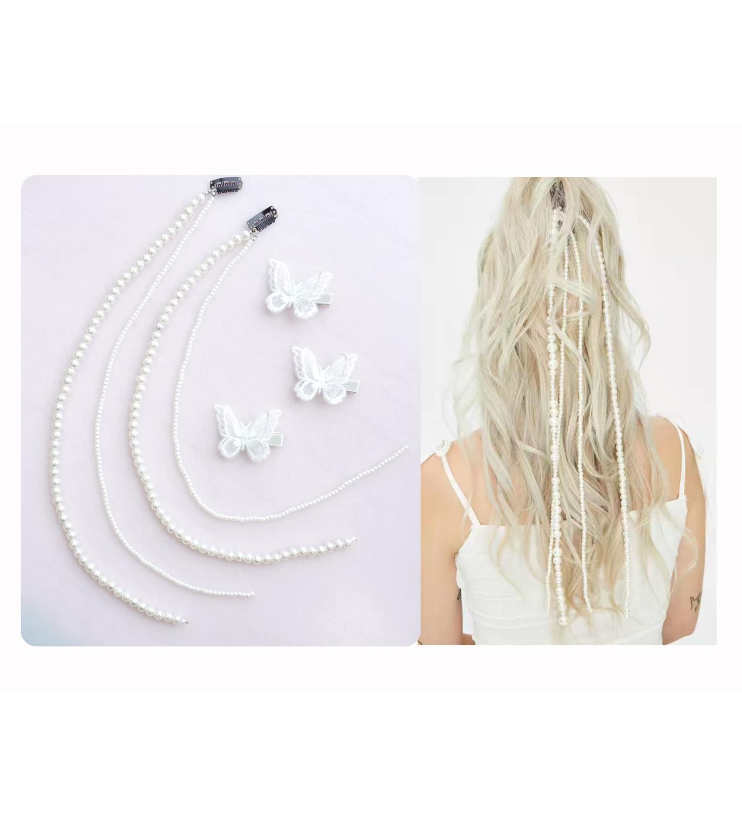 SINNKY Imitation Pearl Hair Clip Hair Chain Extension - DIY Fashion Accessory for Women and Girls (White) - Buy Online on GoSupps.com