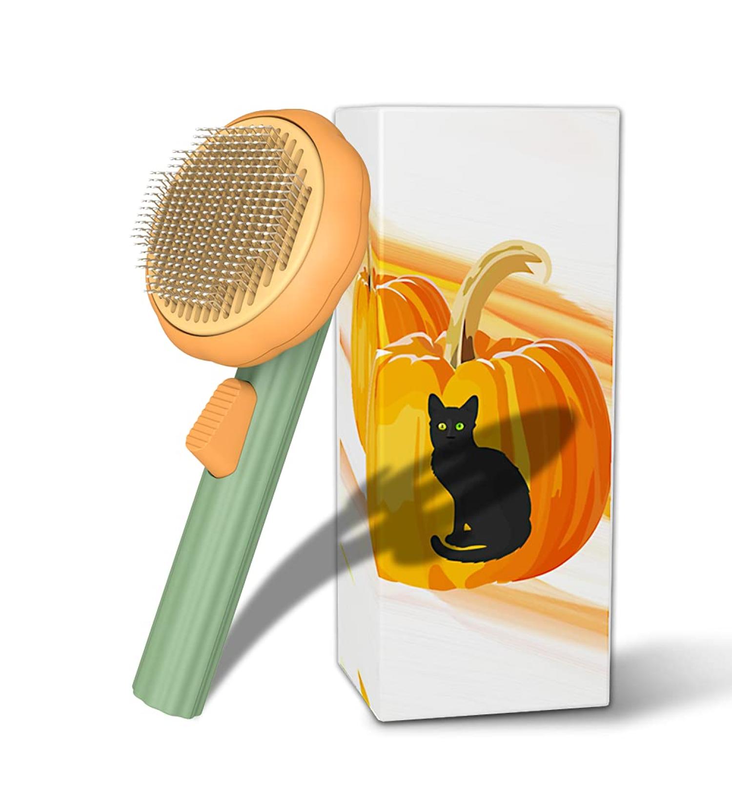 Pumpkin Shaped Pet Grooming Brush | Self-Cleaning Slicker Brush for Dogs, Cats, and More - Buy Online on GoSupps.com