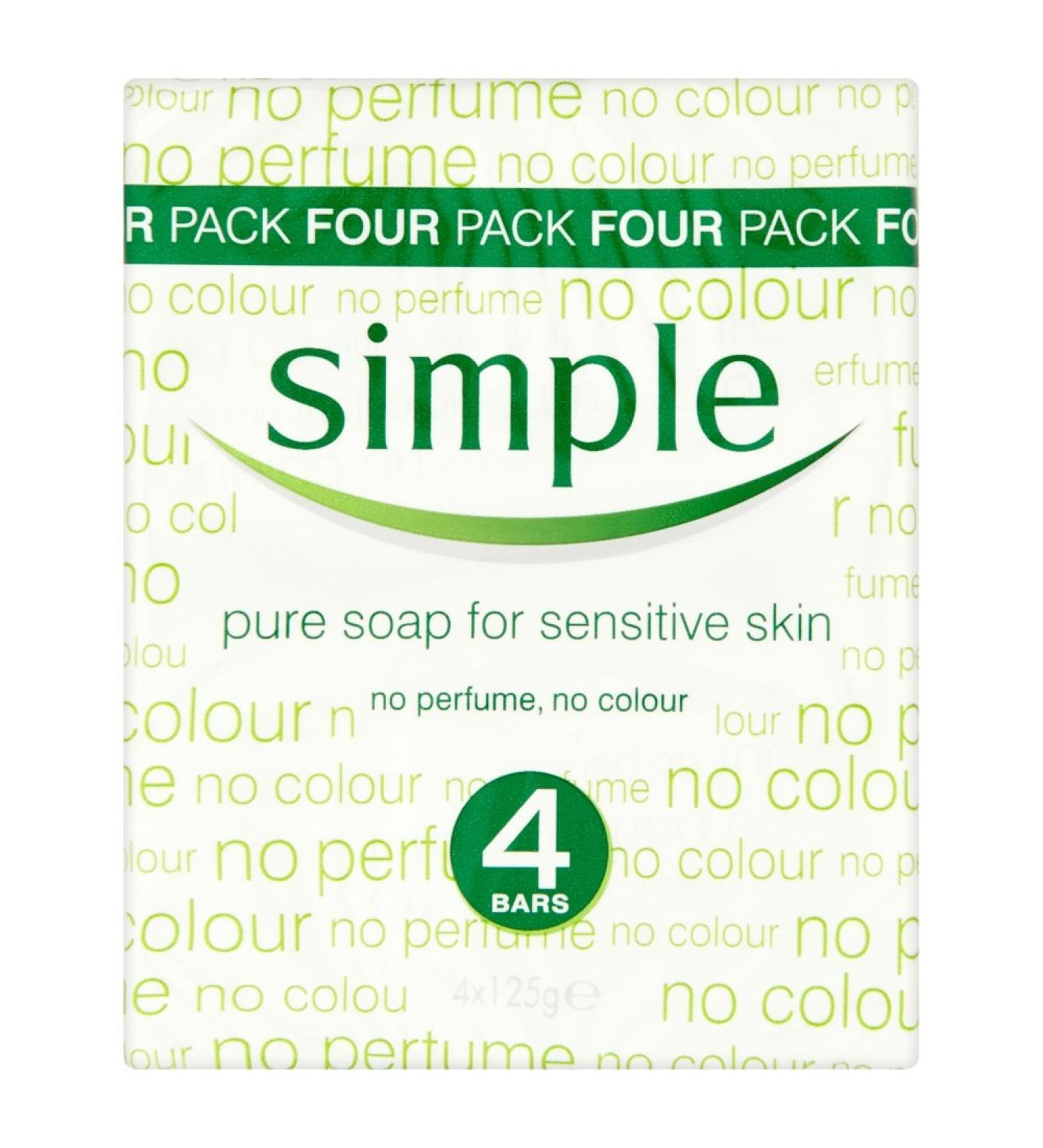 Simple Pure Soap for Sensitive Skin 4 x 125g Unscented 500 g (Pack of 1)
