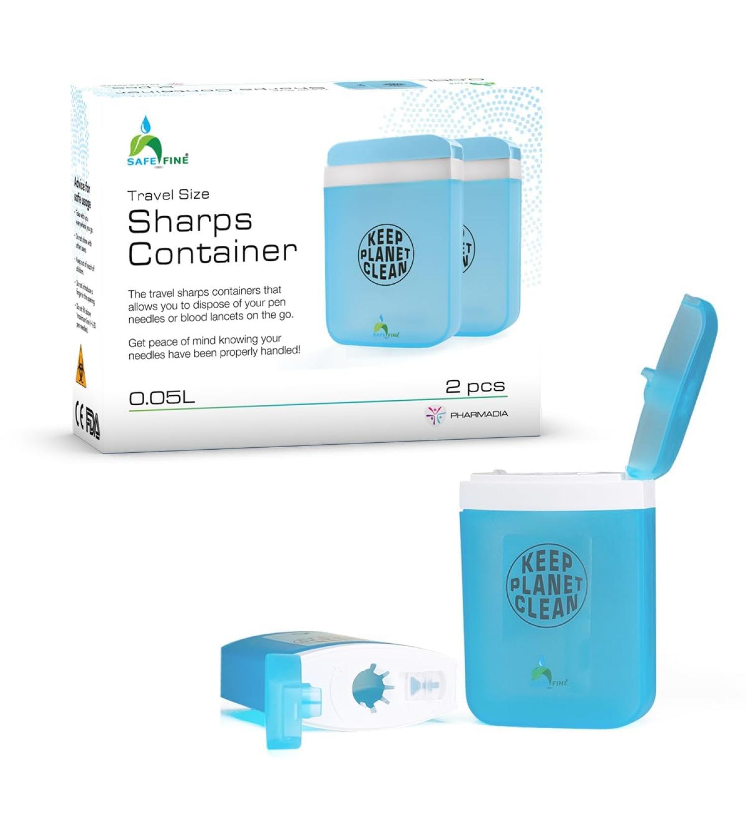 Safefine Portable Travel Sharps Container - Safe Disposal Container for Pen Needles Lancets Test Strips - 2 Pack - Buy Online on GoSupps.com