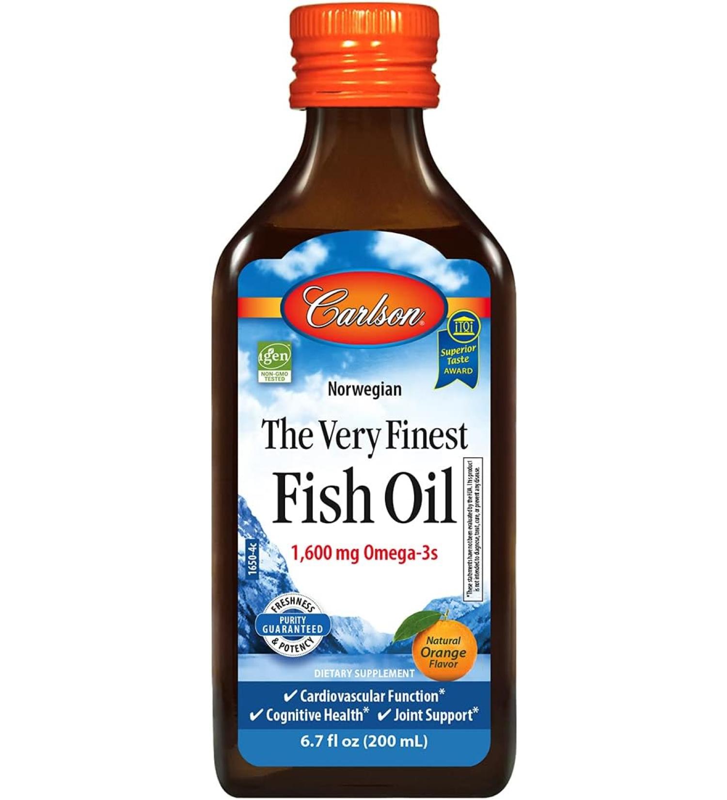 Carlson The Very Finest Fish Oil 1600 mg Omega 3 Liquid Fish Oil Supplement Norwegian Fish Oil Sustainably Sourced Fish Oil Liquid - Orange - 6.7 Fl Oz - Buy Online on GoSupps.com