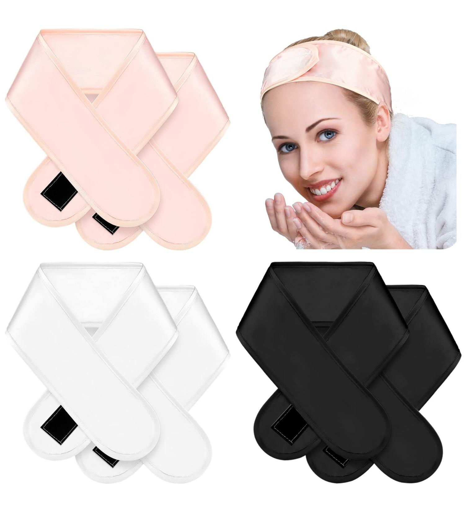 Satin Spa Headband Set - 6 Pieces | Silk Hair Wrap for Women & Girls | Adjustable Satin Hairband for Sleep, Makeup, Skincare | Pink, Black, White - Buy Online on GoSupps.com