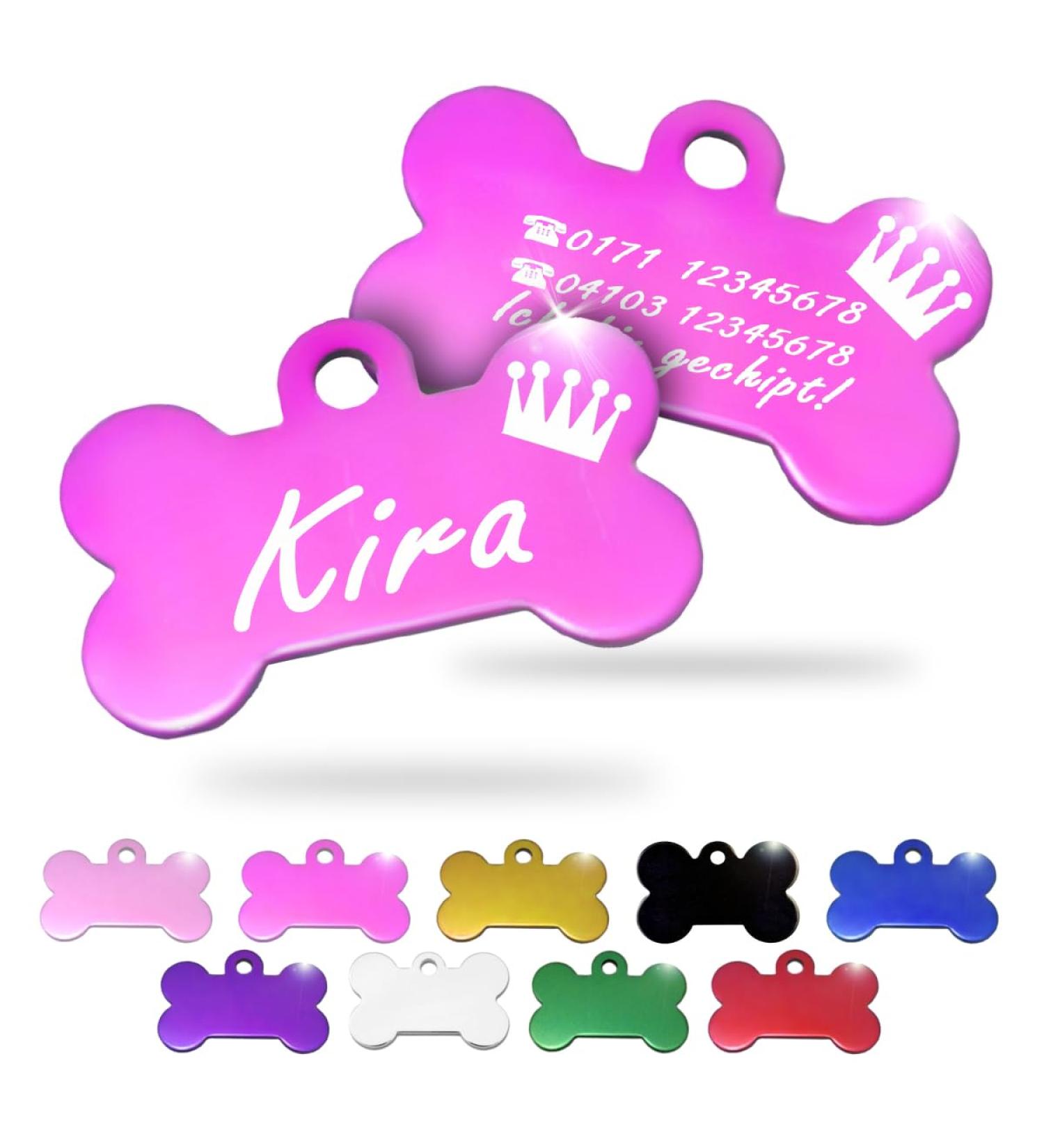 Ibera Gifts: Personalized Bone-Shaped Pendants for Dogs & Cats - Custom Engraved Collars & Bands (Pink Crown) - Buy Online on GoSupps.com