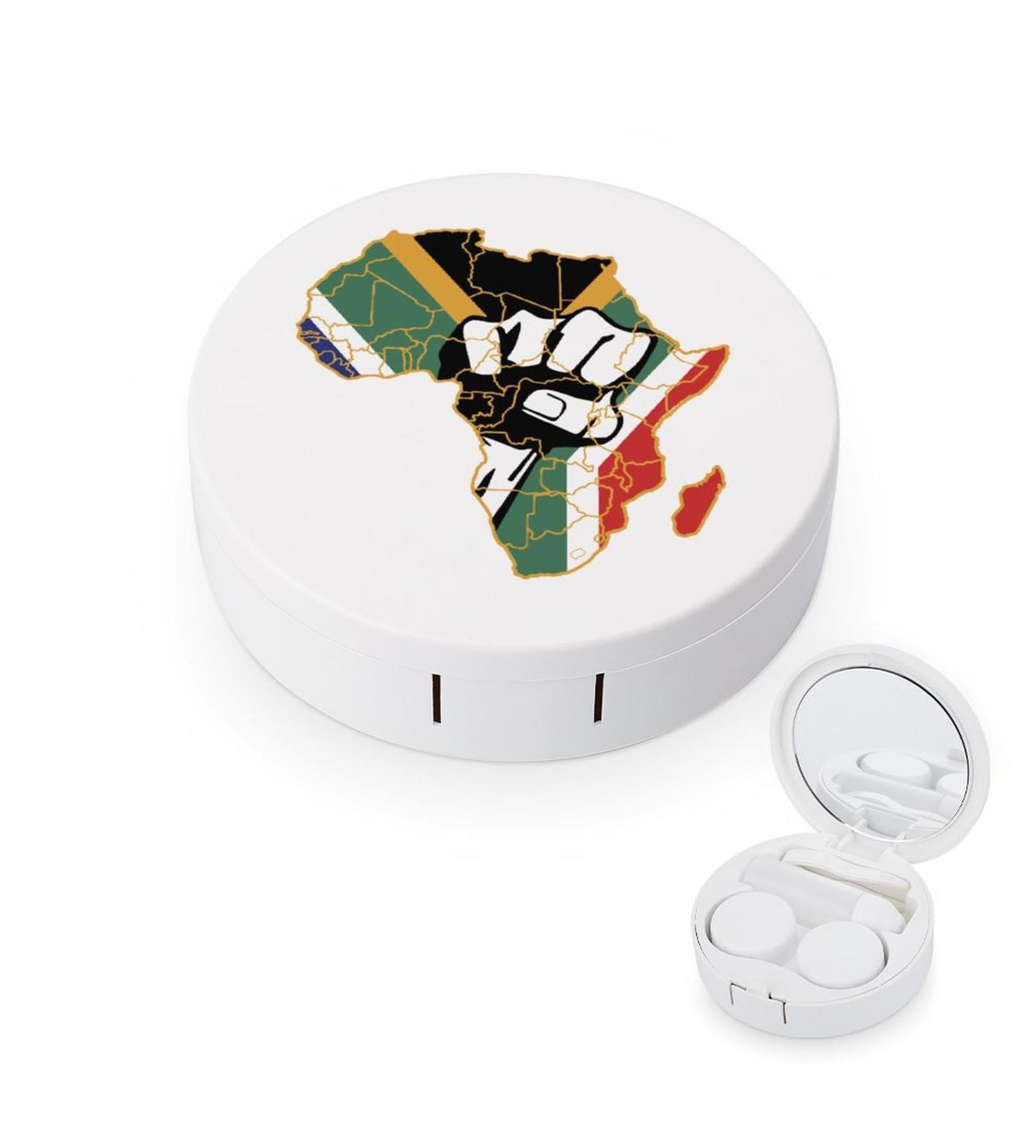 Black Power Africa Fist Map Contact Lens Case - Portable Round Storage Box with Mirror for Travel & Daily Use - Buy Online on GoSupps.com