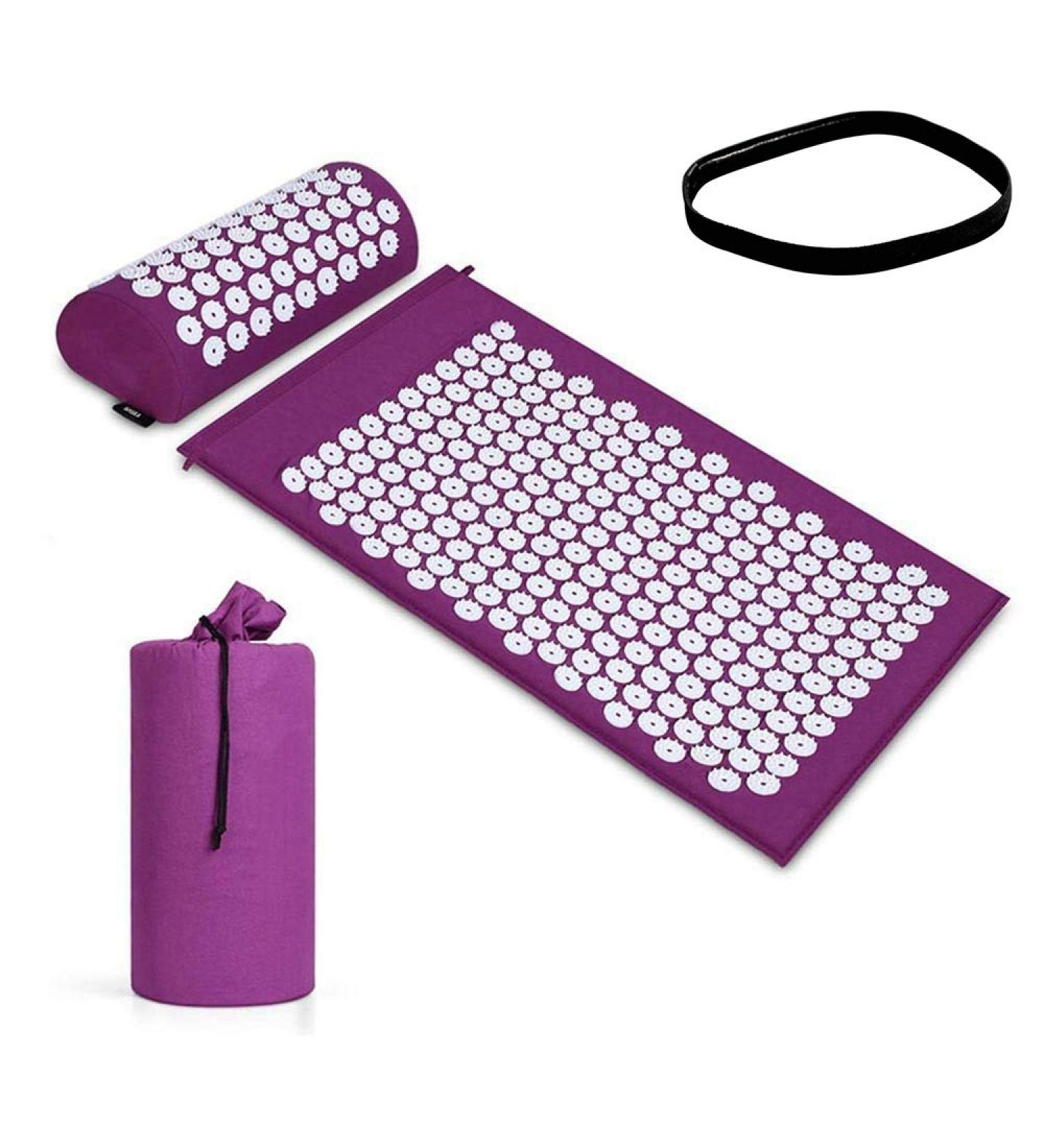 Acupress Toweratte & Pillow Set - Acupuncture Rattling Yoga Mat for Wellness Relaxation & Muscle Recovery - Includes Carrying Bag - Purple - Buy Online on GoSupps.com